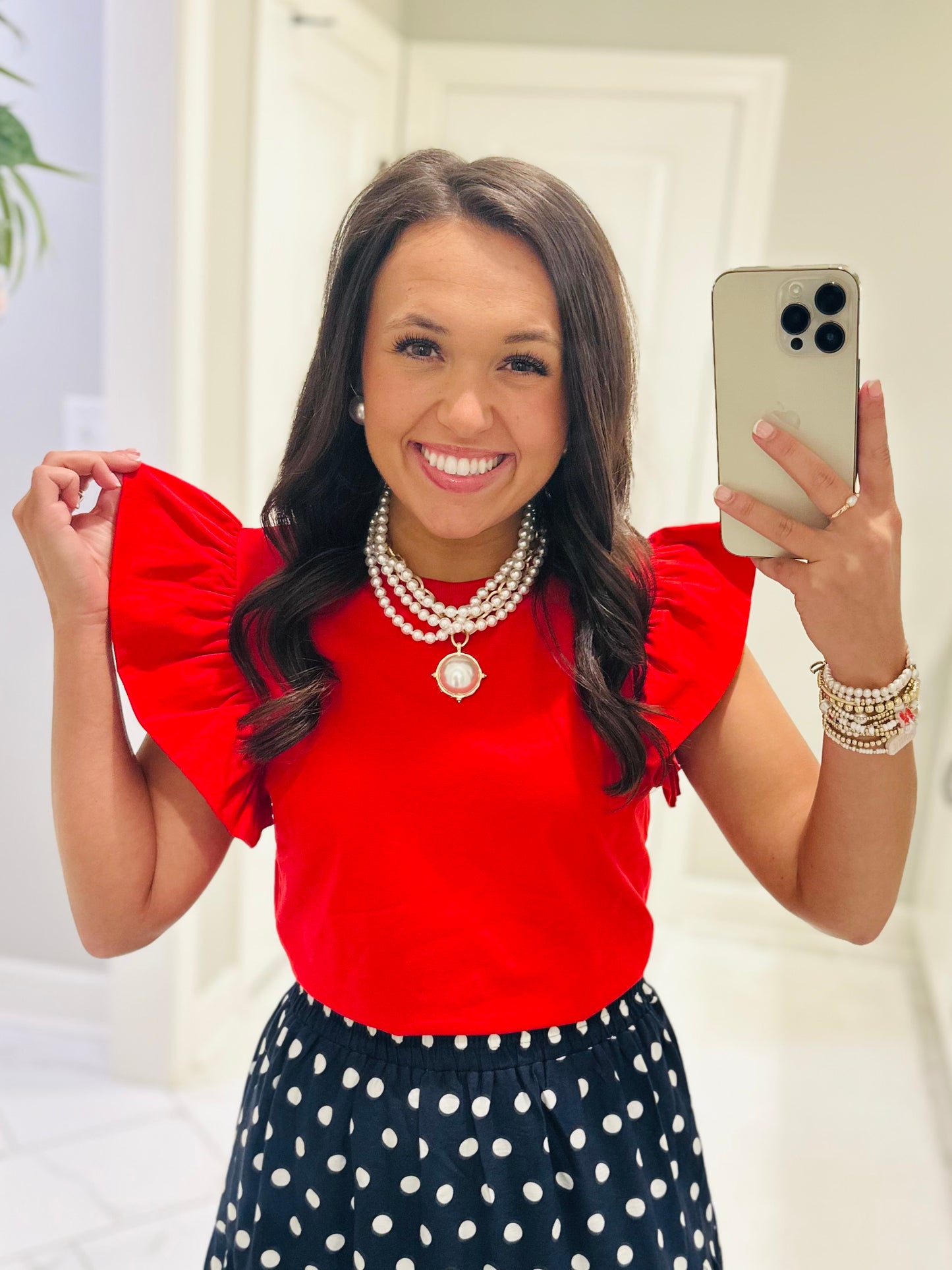 The Tillie Red Ruffled Sleeve Top