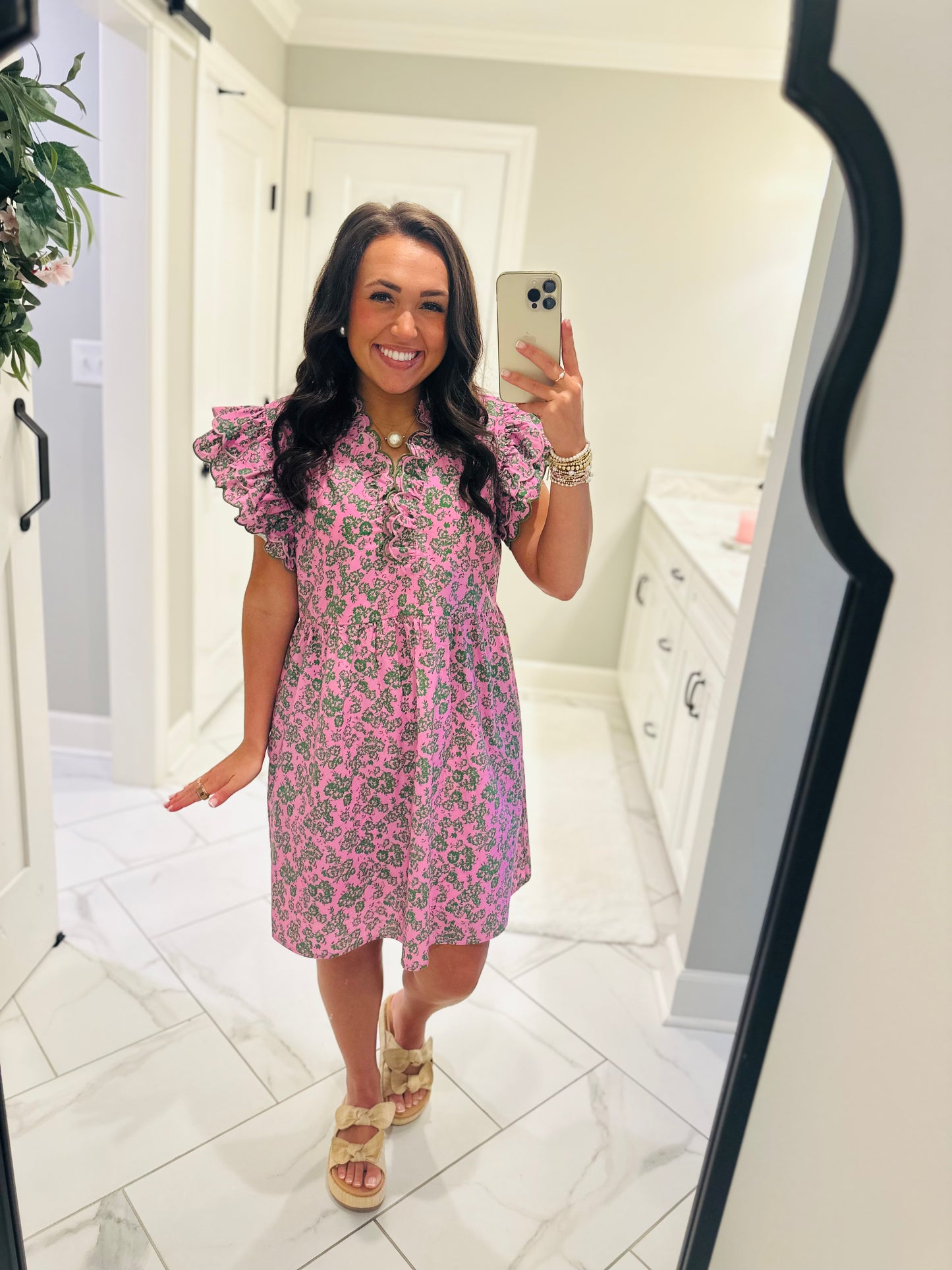 The Saylor Pink + Green Floral Dress