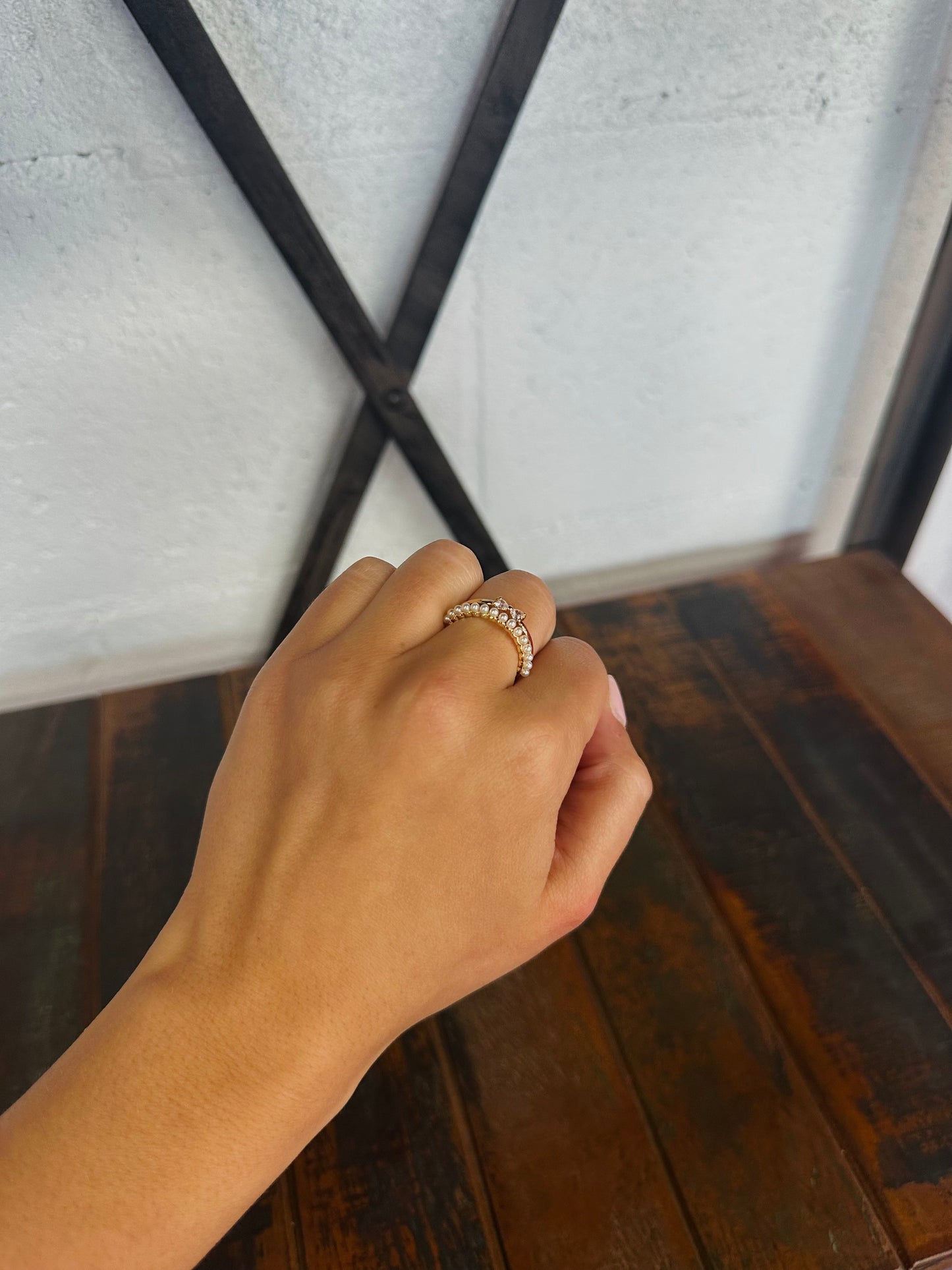 Dainty Gold Layered Pearl Bow Ring