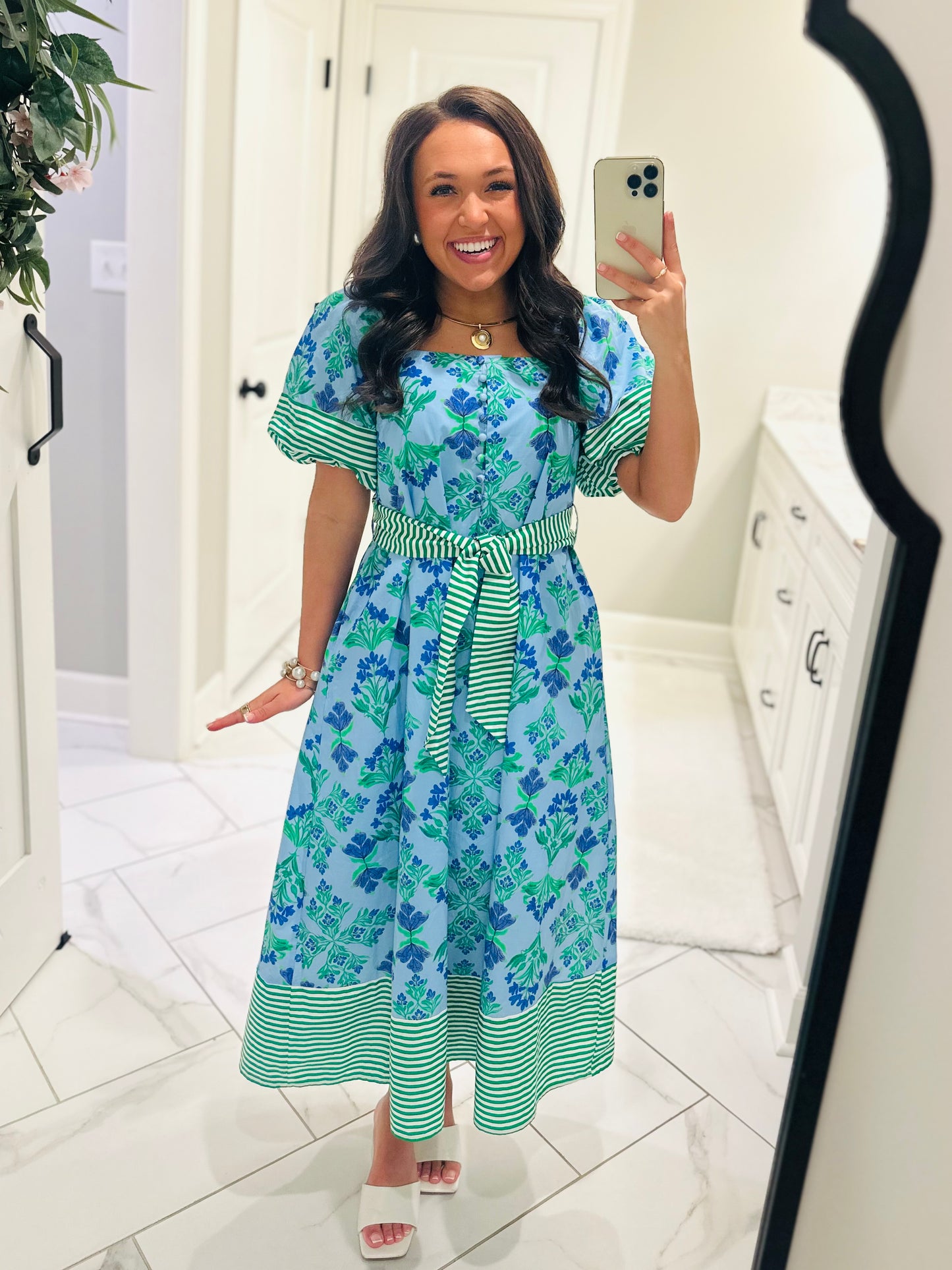 The Harlee Blue Botanical Midi Dress