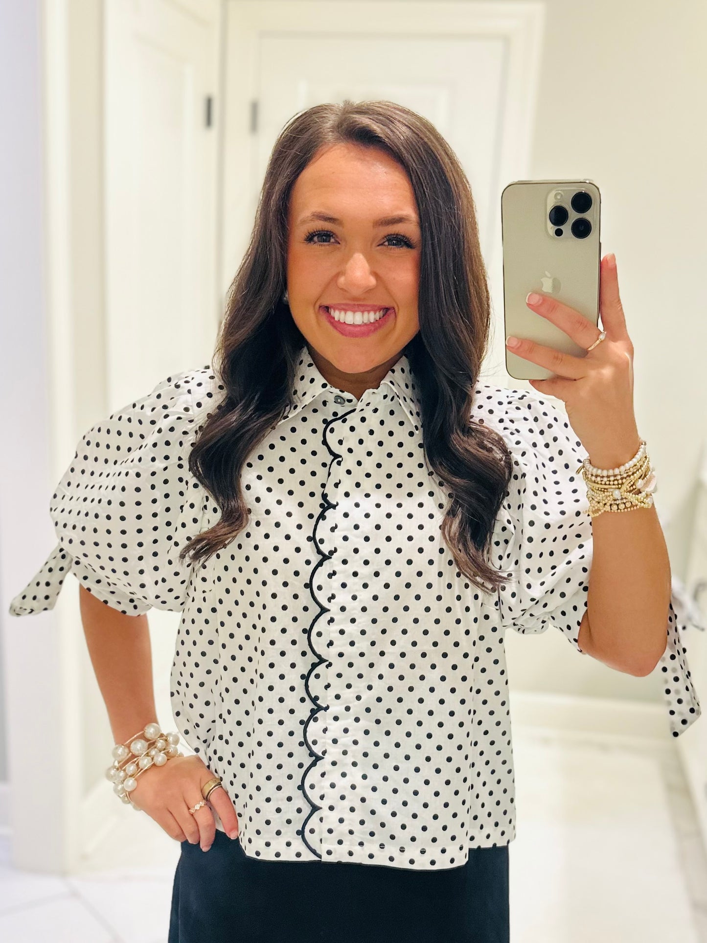 The Tess Black + White Polka Dot Top