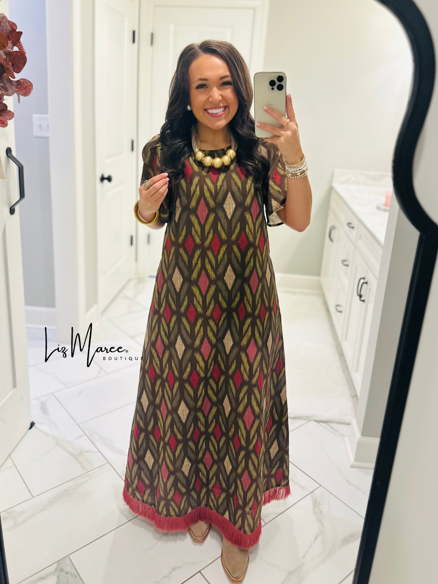 The Madeline Chocolate Brown Geometric Maxi Dress