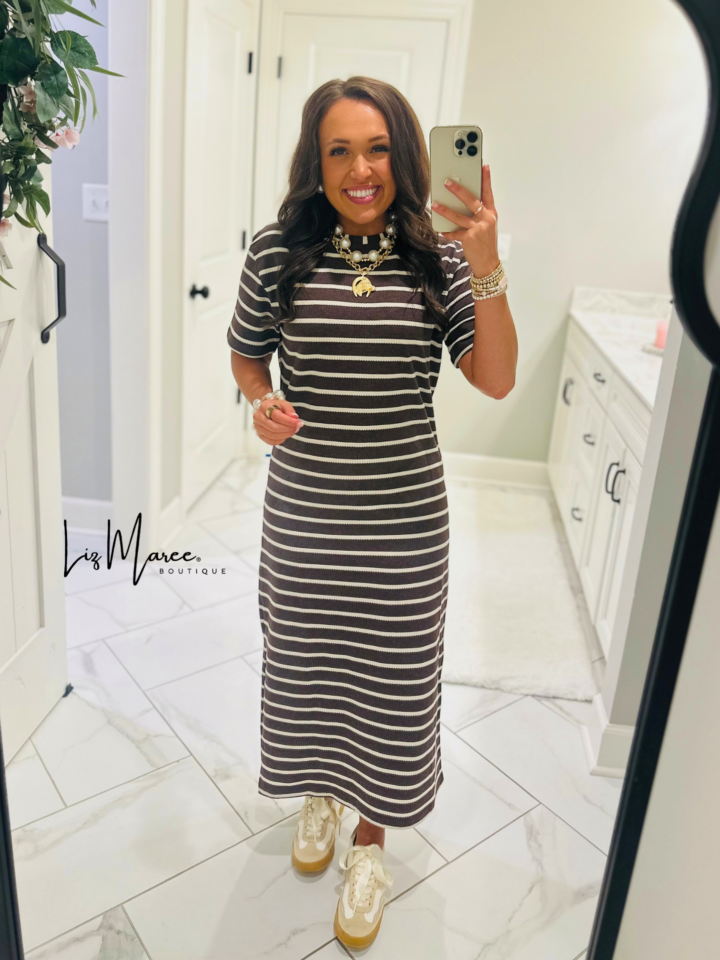 The Abigail Heathered Cocoa Striped Midi Dress