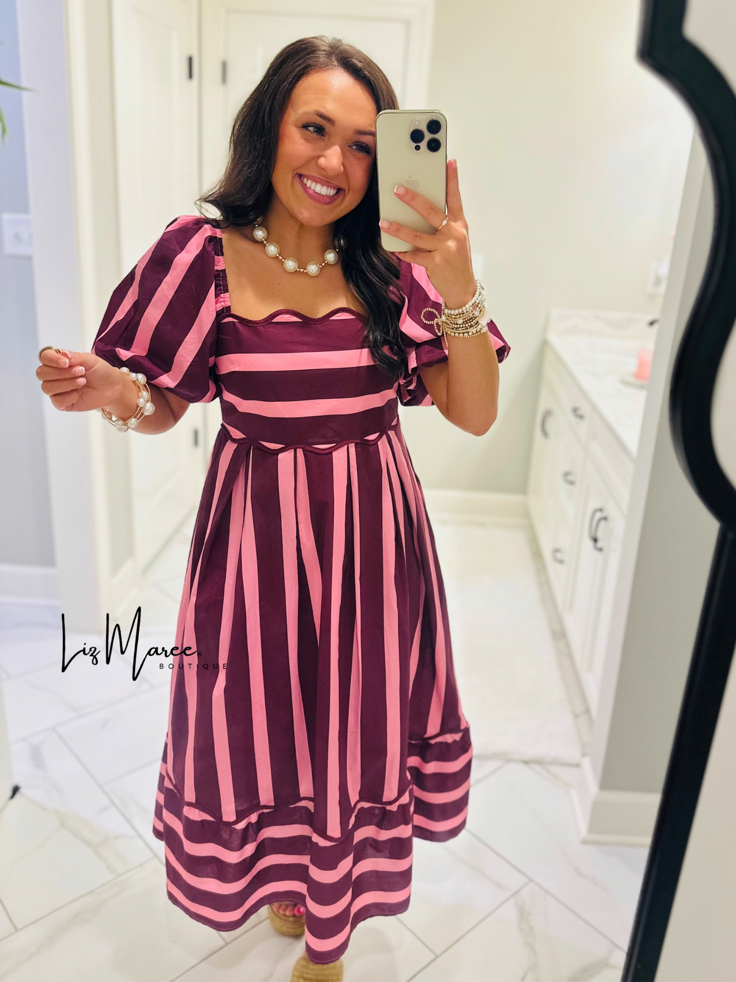 The Reagan Plum Striped Midi Dress