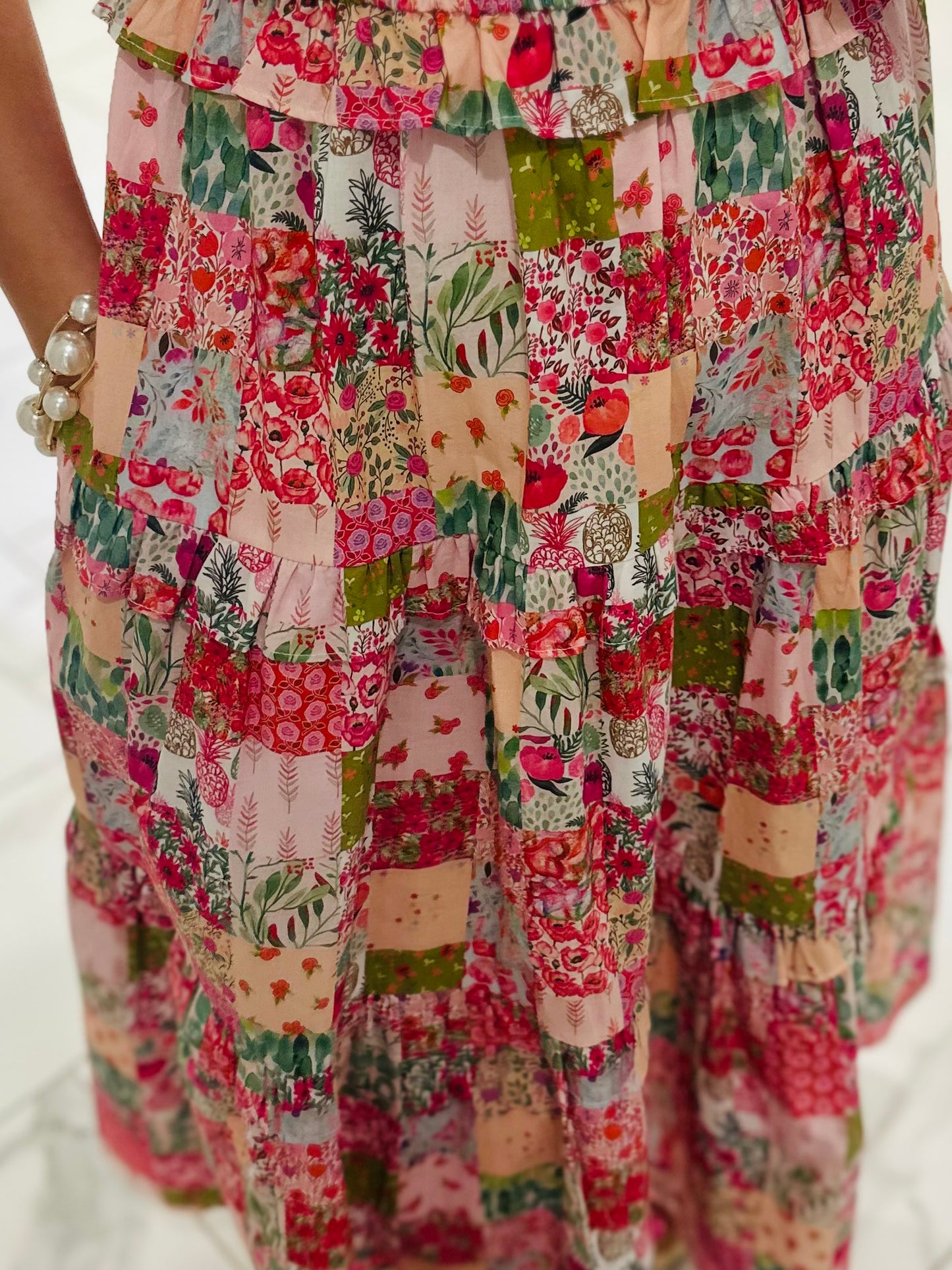 The Lillie Pink Multicolor Patchwork Midi Dress