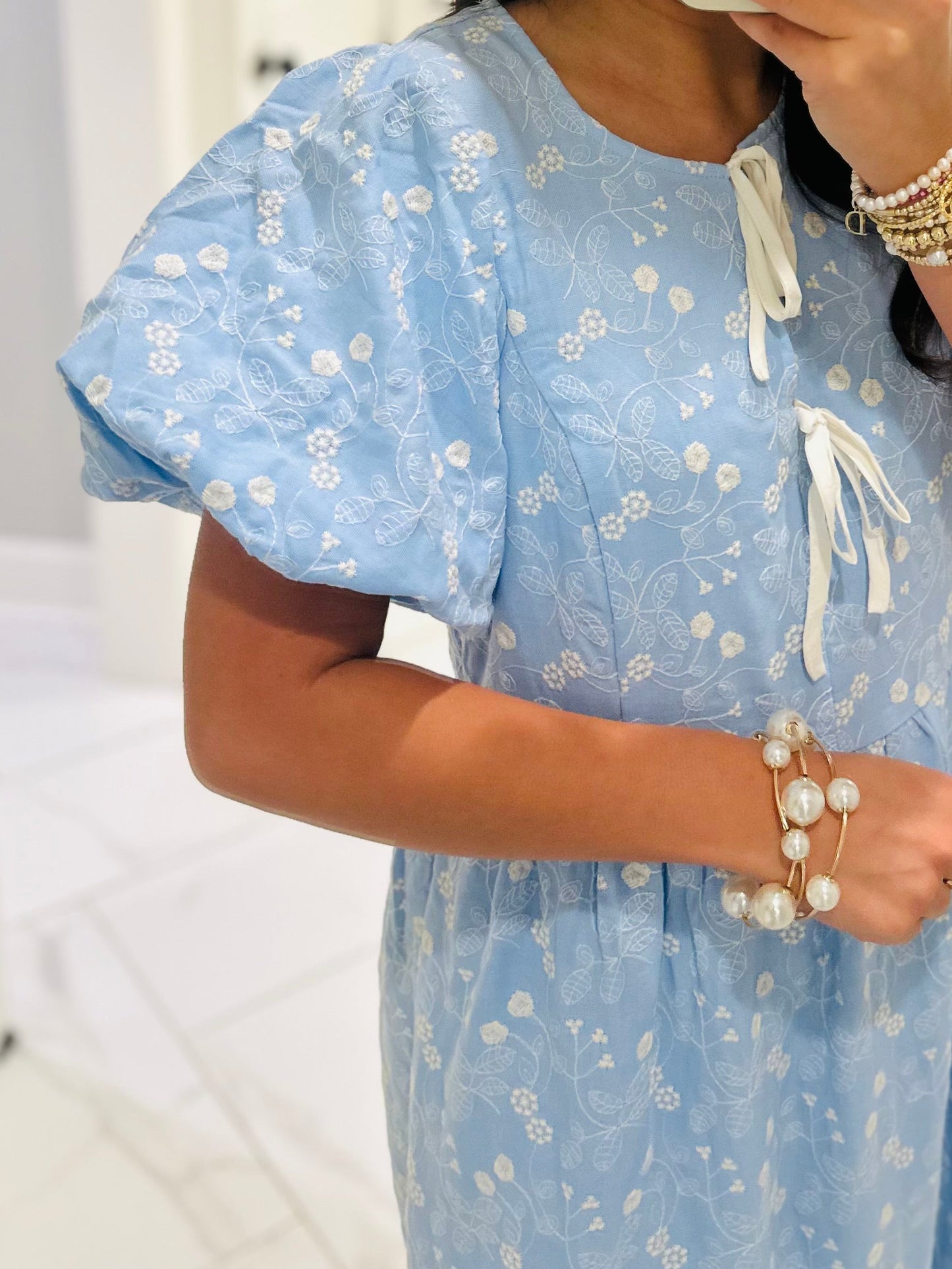 The April Blue Floral Embroidered Maxi Dress