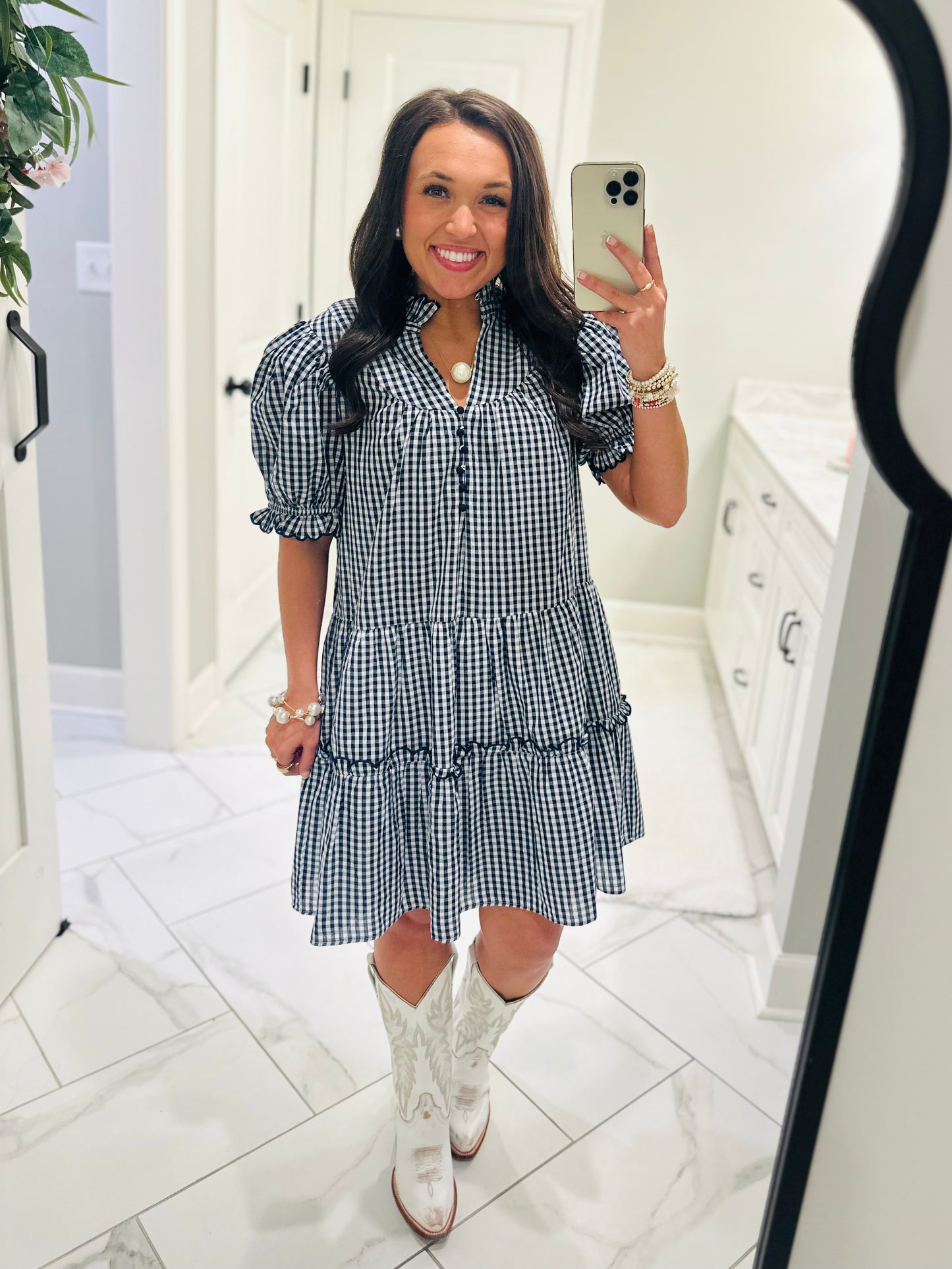The Dixie Navy Gingham Dress