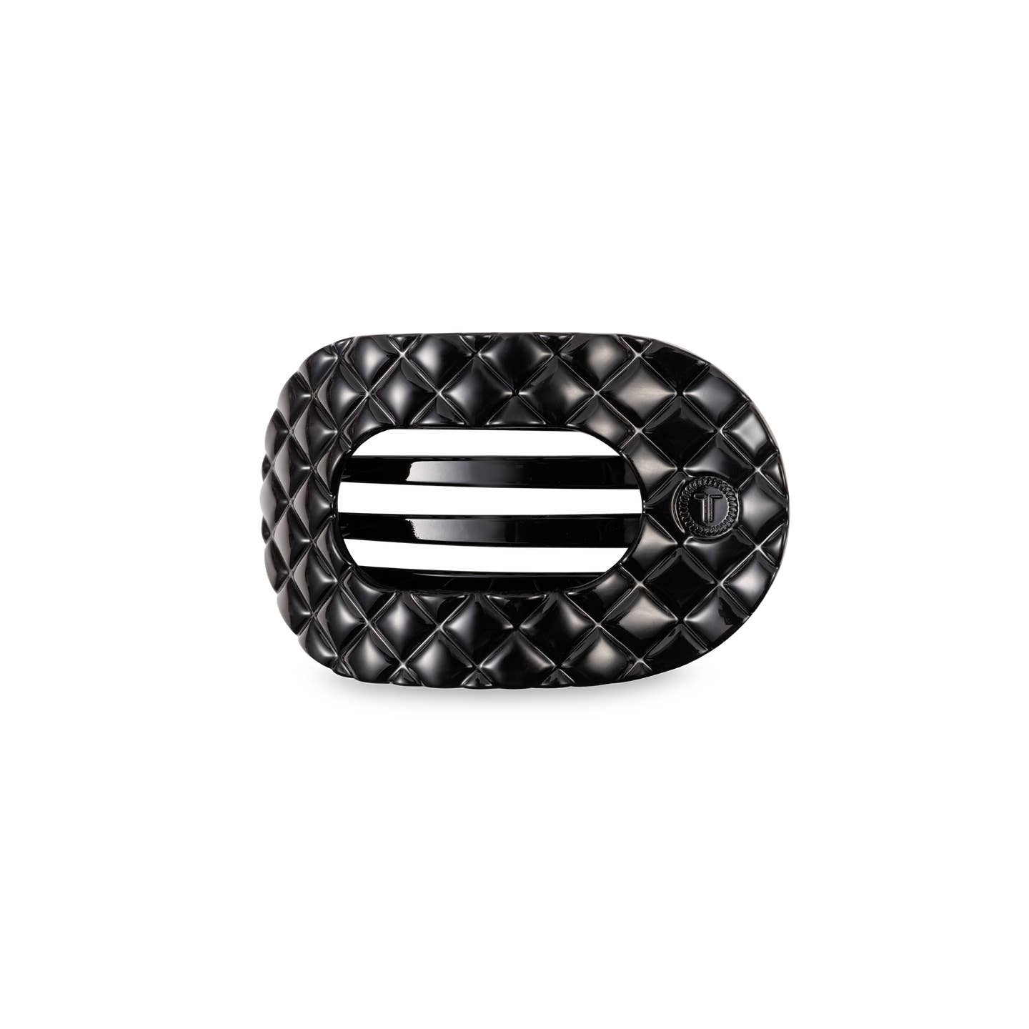 Jet Black Quilted Round Flat Hair Clip