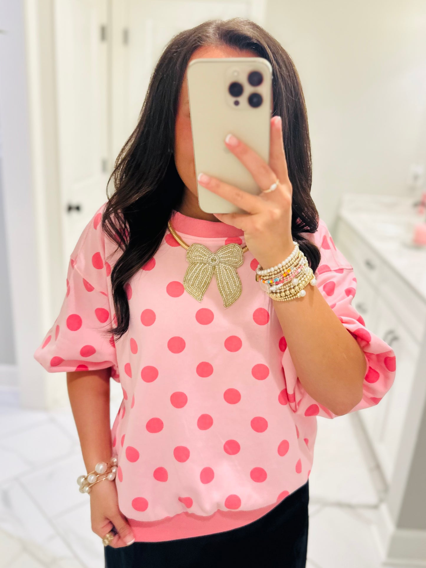 The Ainsley Pink Polka Dot Top