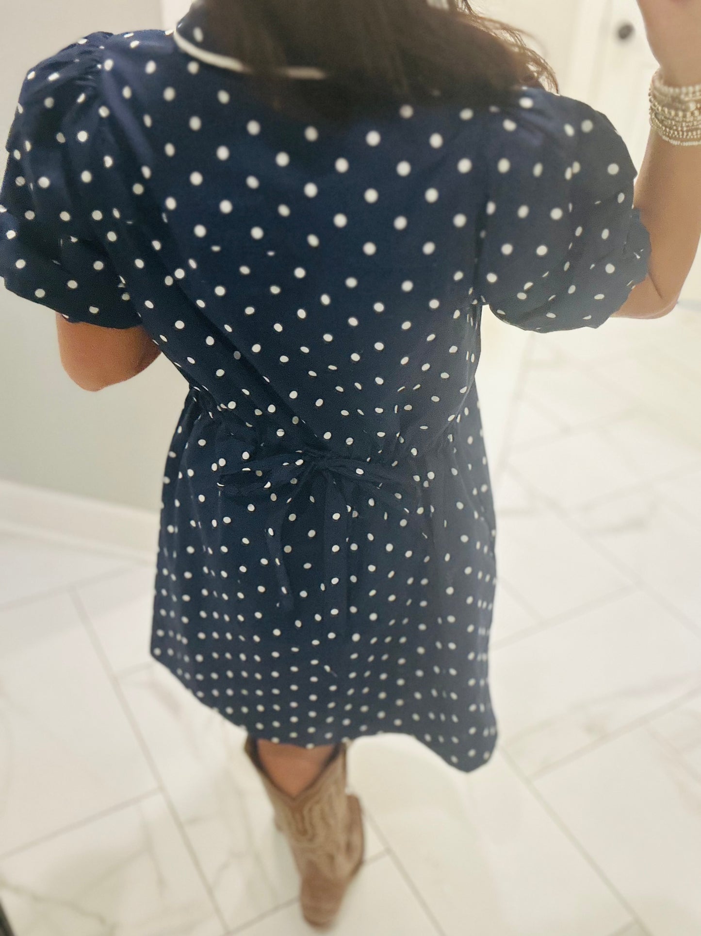 The Kadyn Navy Polka Dot Dress