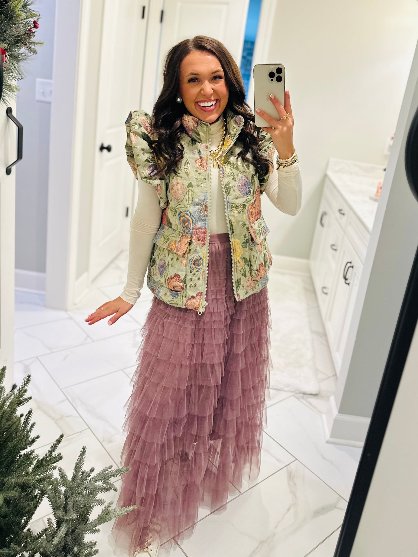 The Adeline Mauve Ruffle Tulle Tiered Maxi Skirt