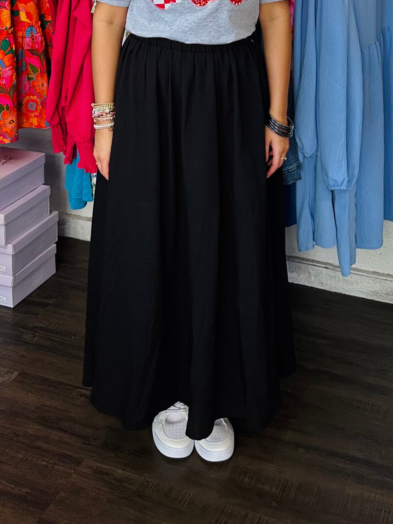 The Zoe Black Midi Skirt