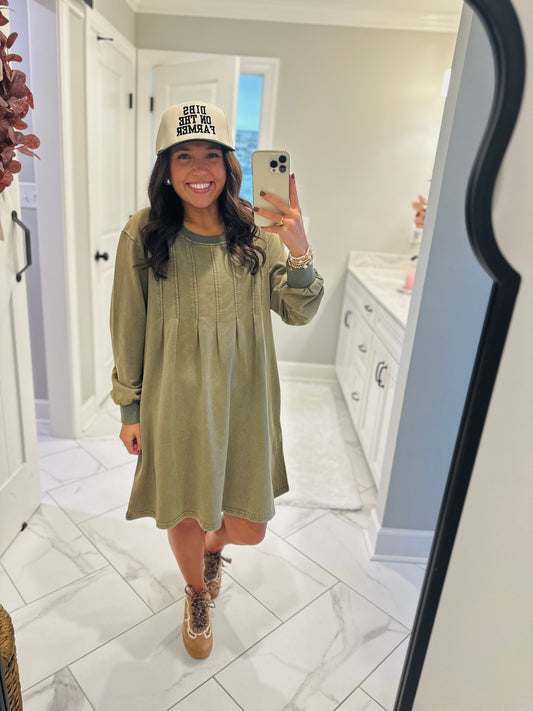 The Jadyn Moss Green Mineral Wash Dress