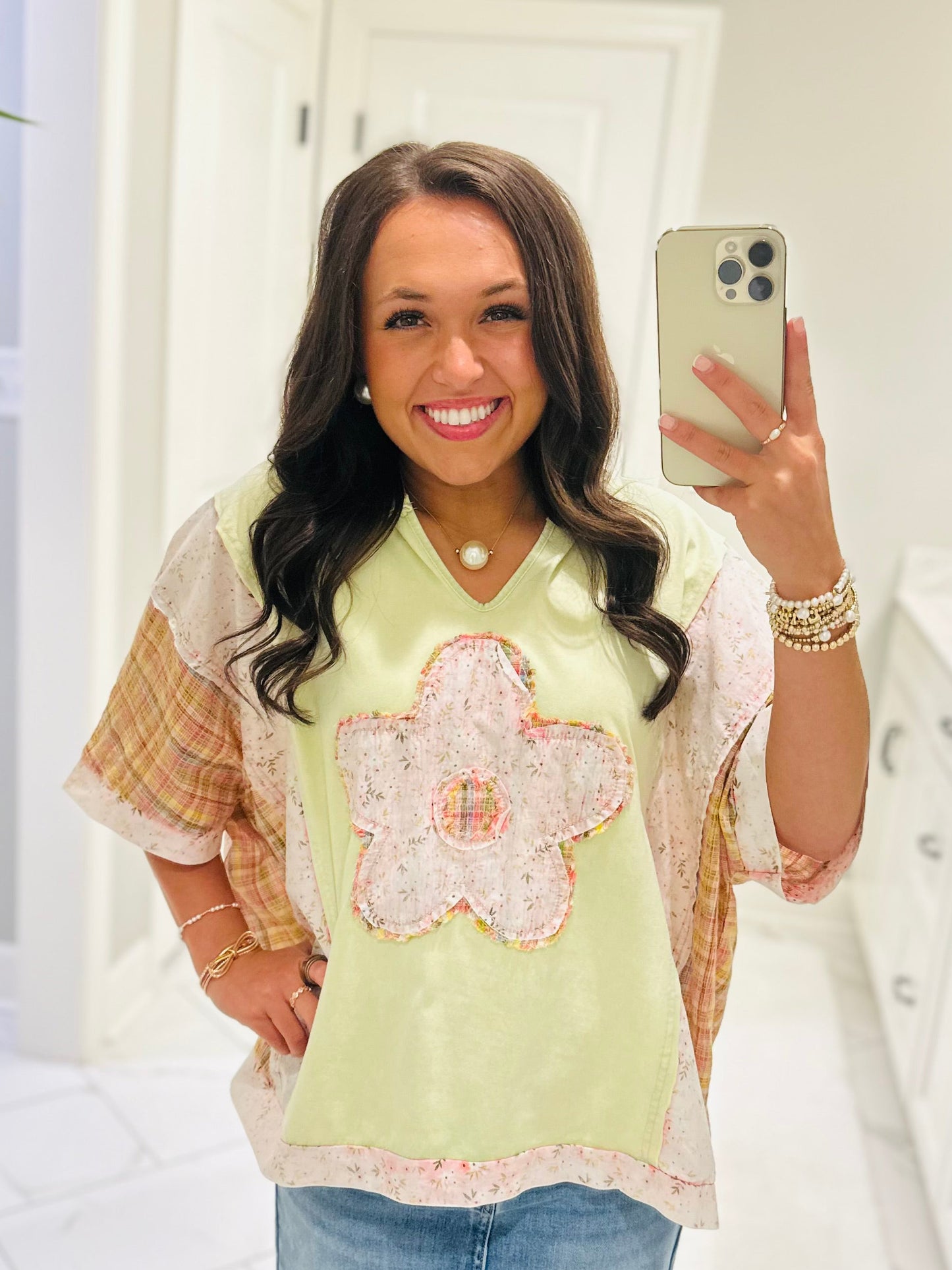 The Scarlett Lime Green Flower Patchwork Top