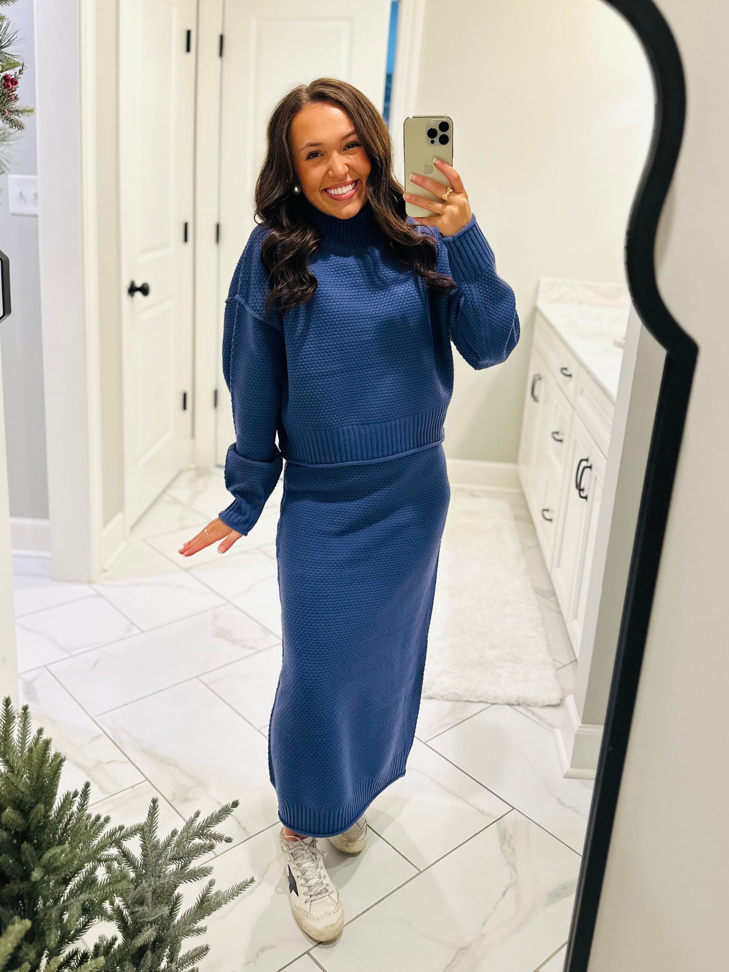The Denver Dusty Blue Sweater & Skirt Set