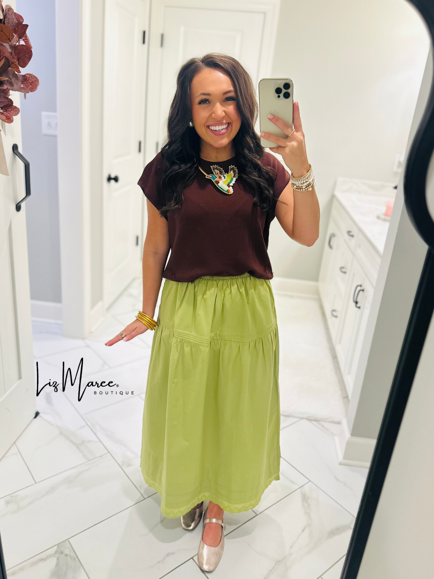 The Emma Avocado Green Midi Skirt