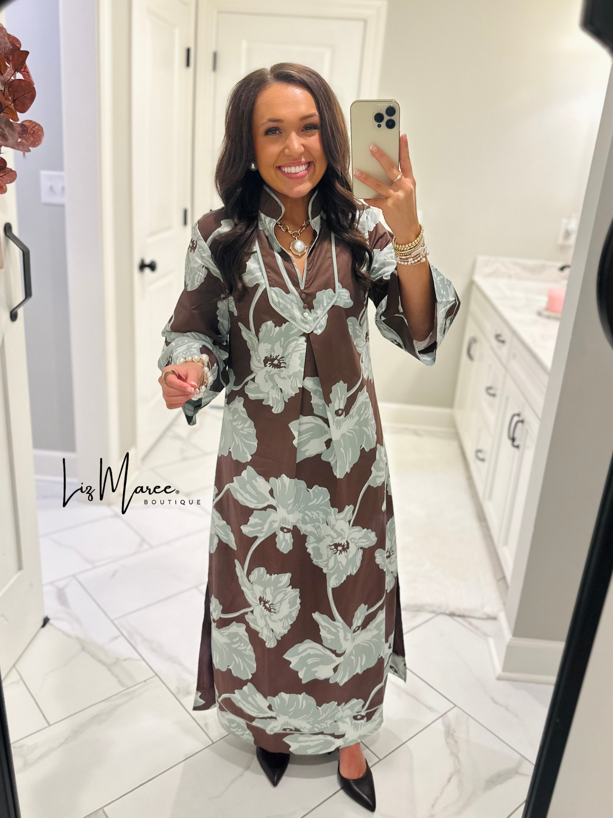The Eleanor Chocolate Floral Caftan Maxi Dress