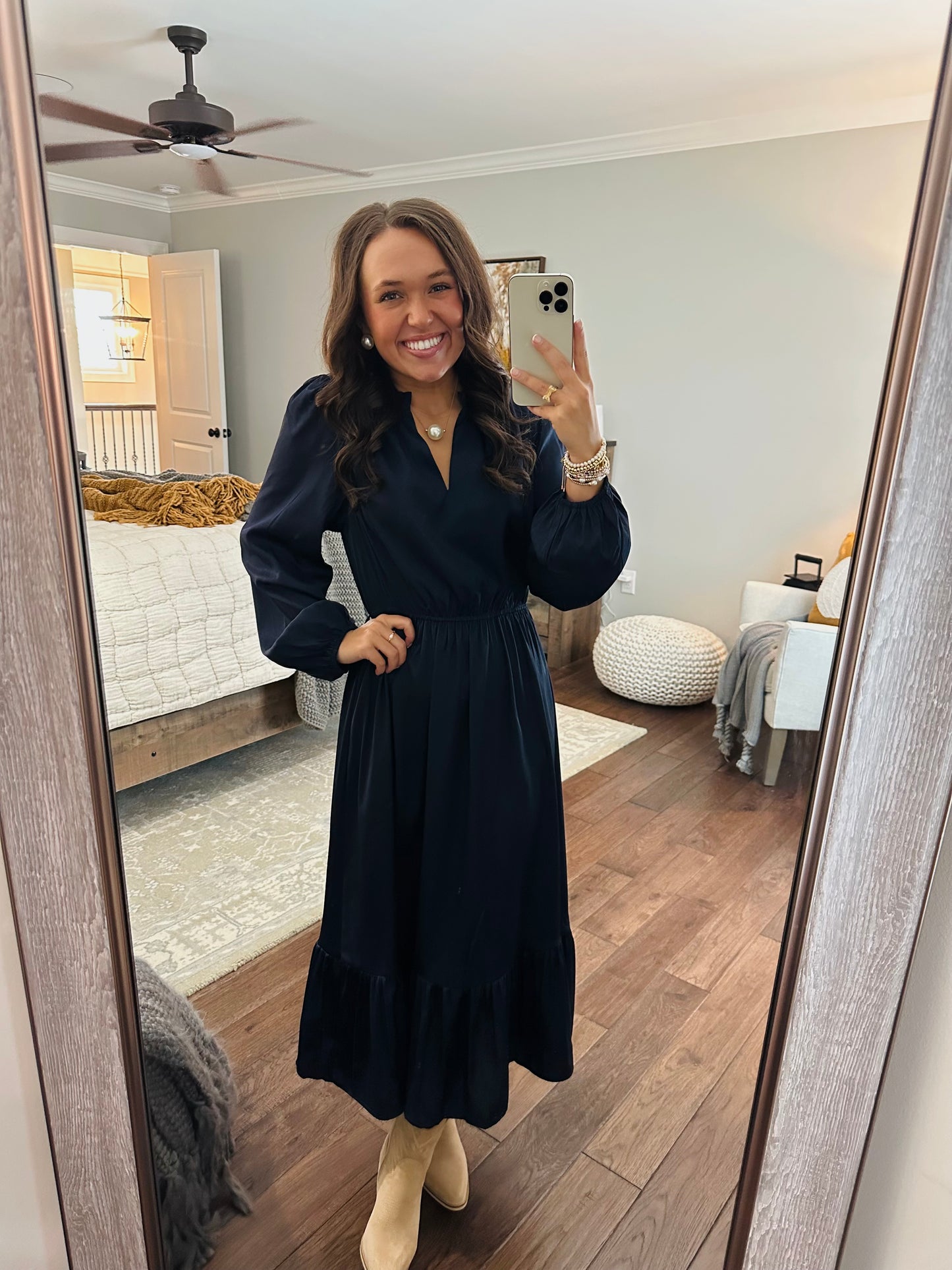 The Navy Satin Midi Dress
