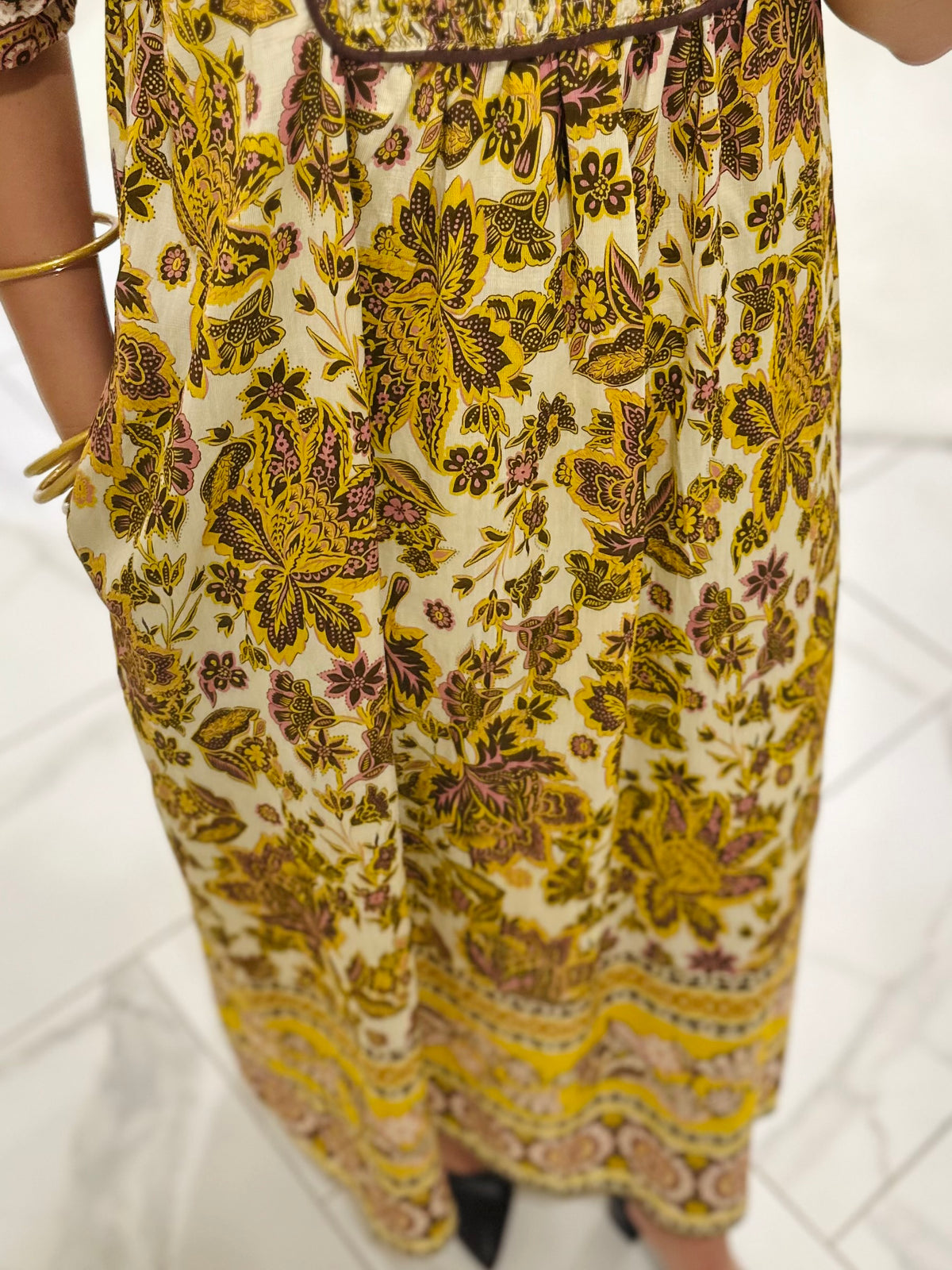 The Phoebe Golden Yellow Floral Midi Dress