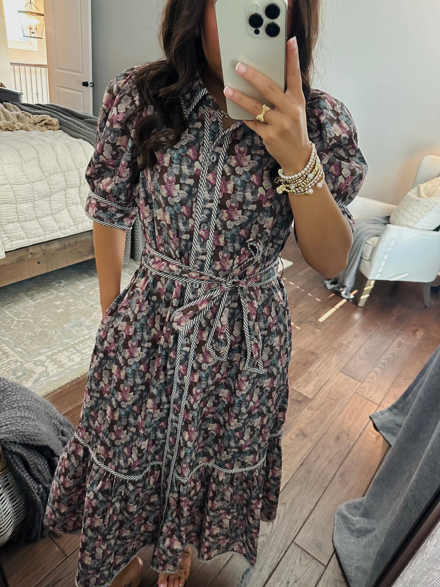 The Quinn Brown Floral Midi Dress