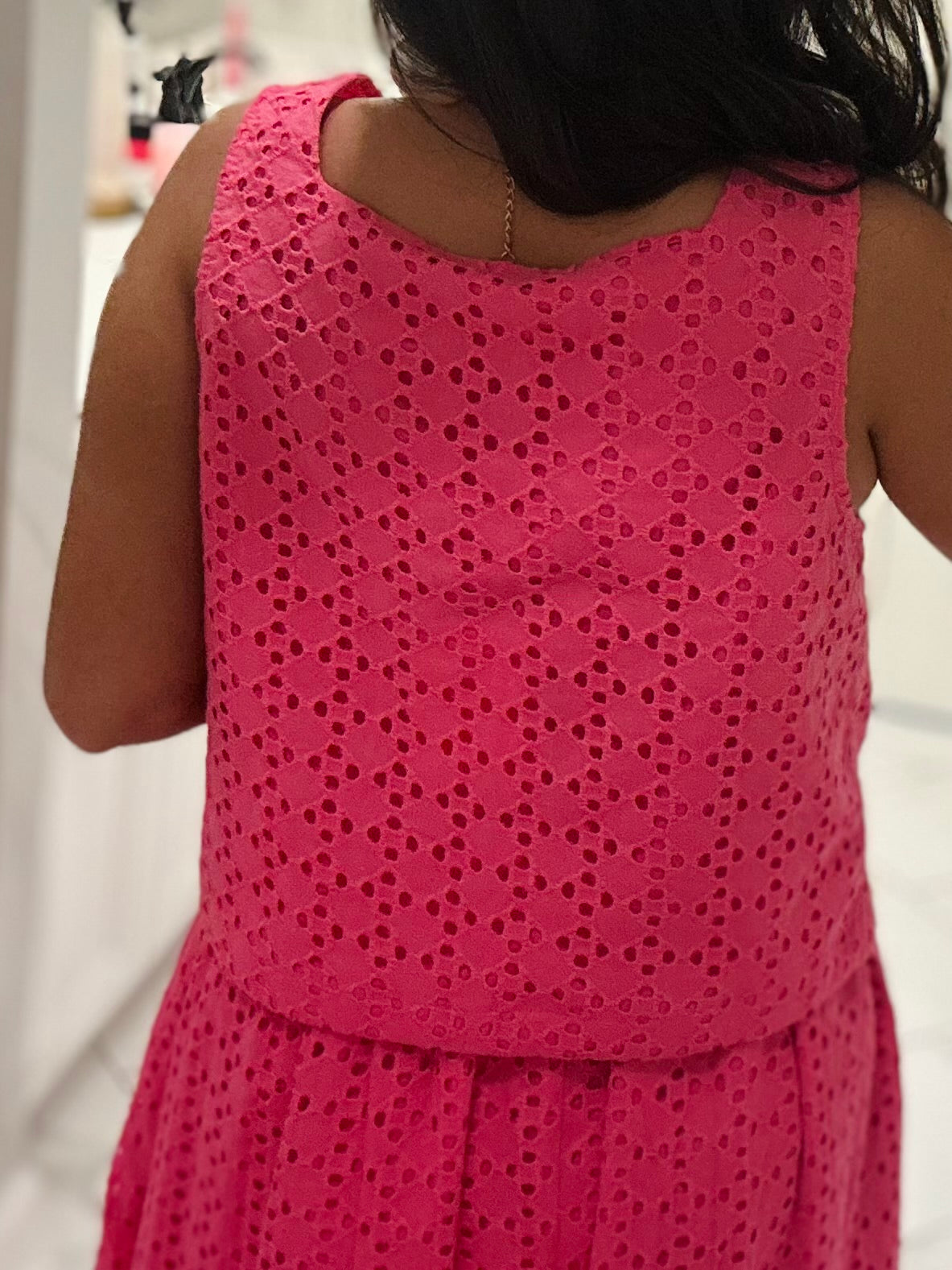 The Livi Hot Pink Eyelet Top + Skirt Set