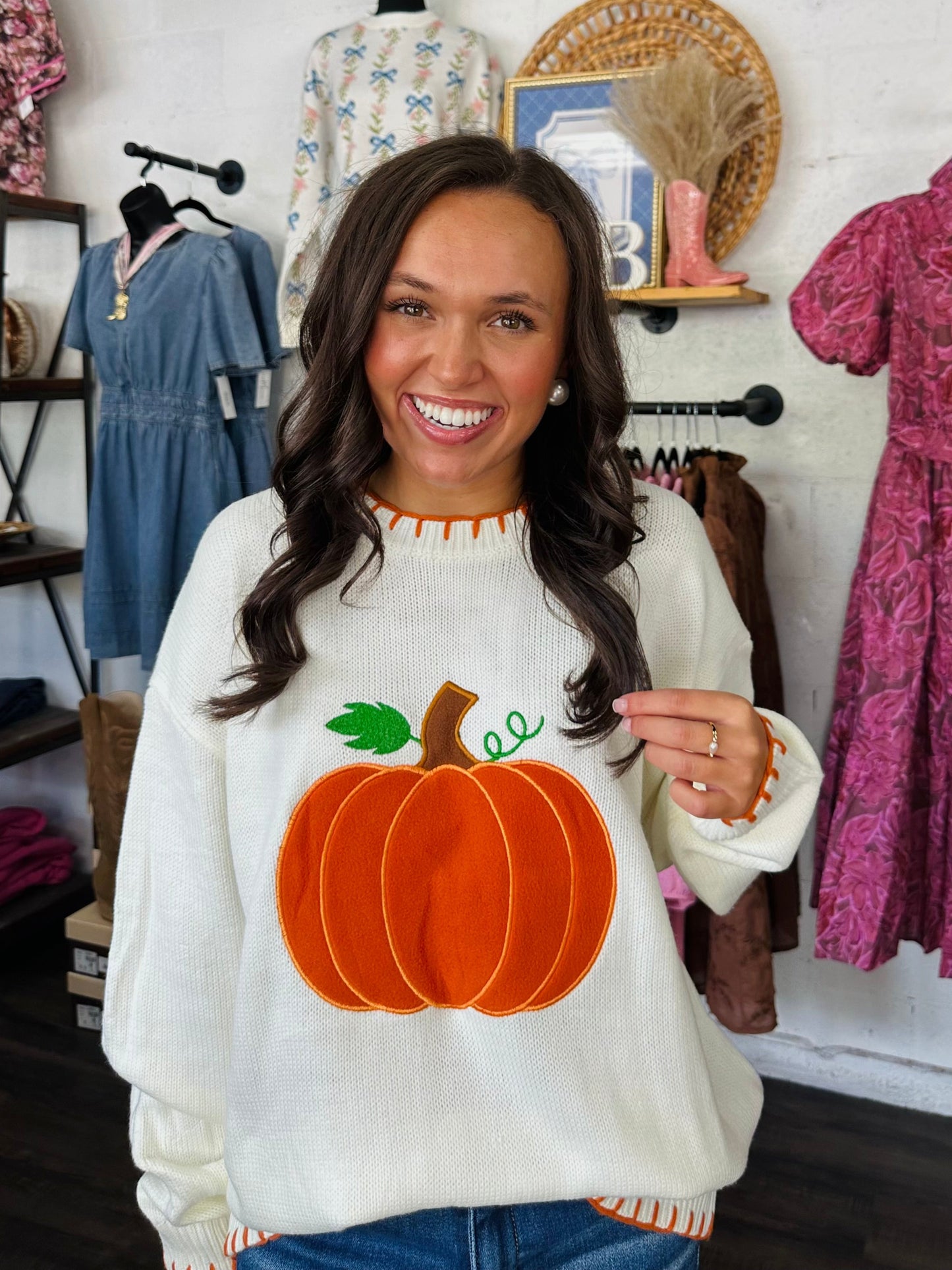 The Hello Pumpkin Embroidered Sweater