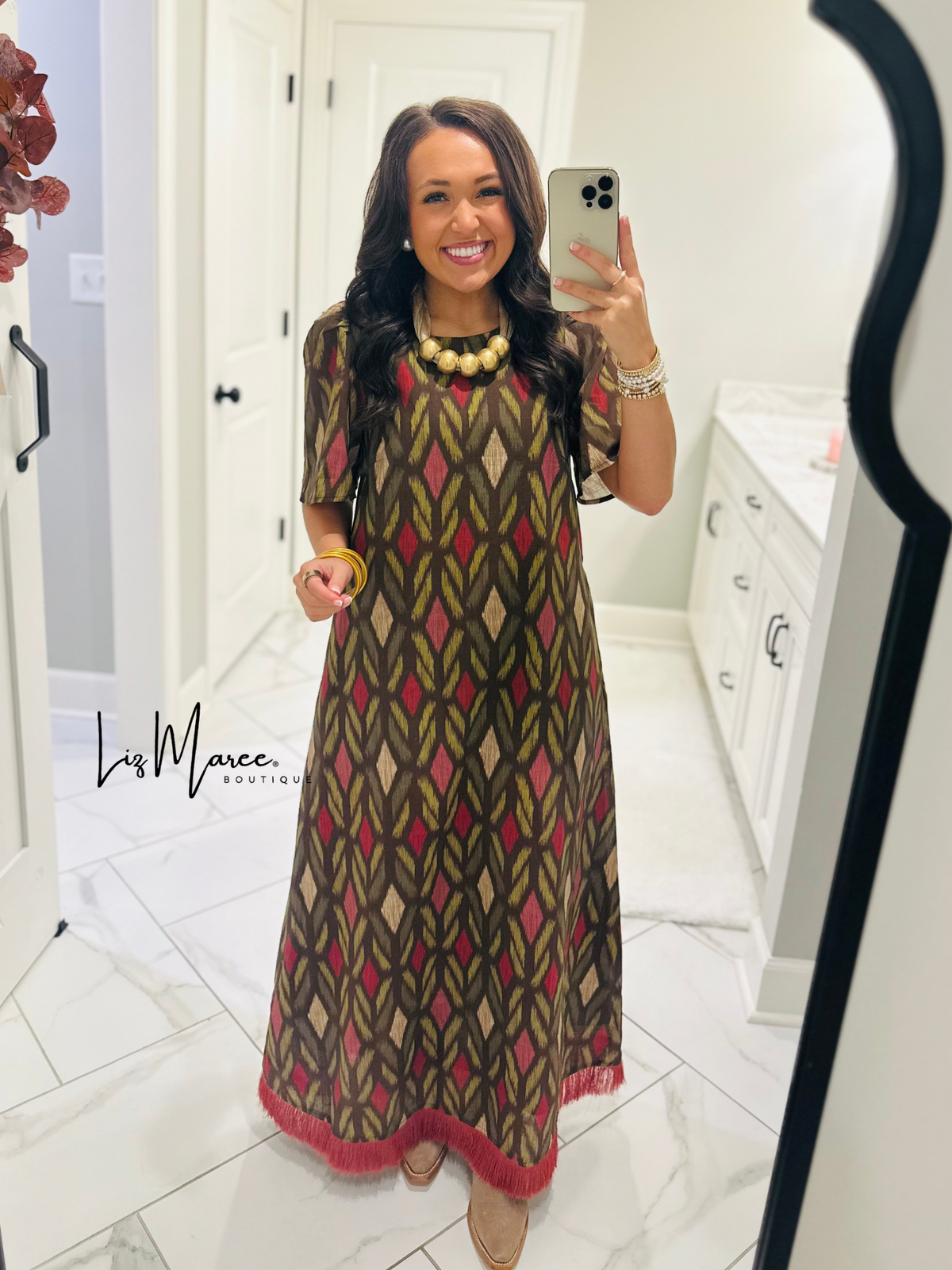 The Madeline Chocolate Brown Geometric Maxi Dress