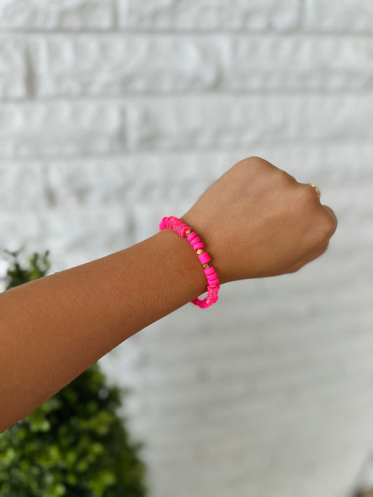 Neon Pink Heishi Chunky Bracelet