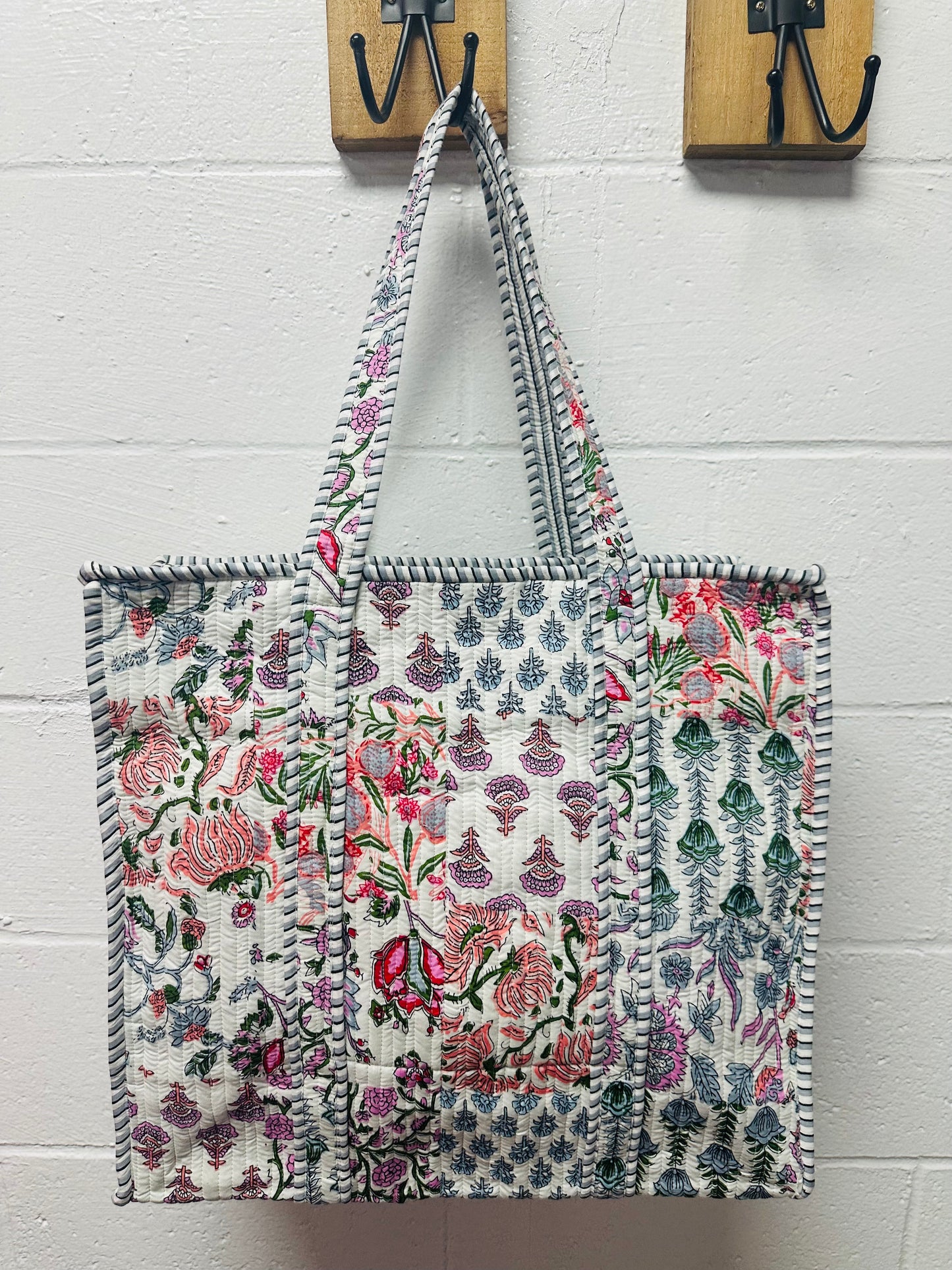 The White Multicolor Patchwork Quilted Tote Bag