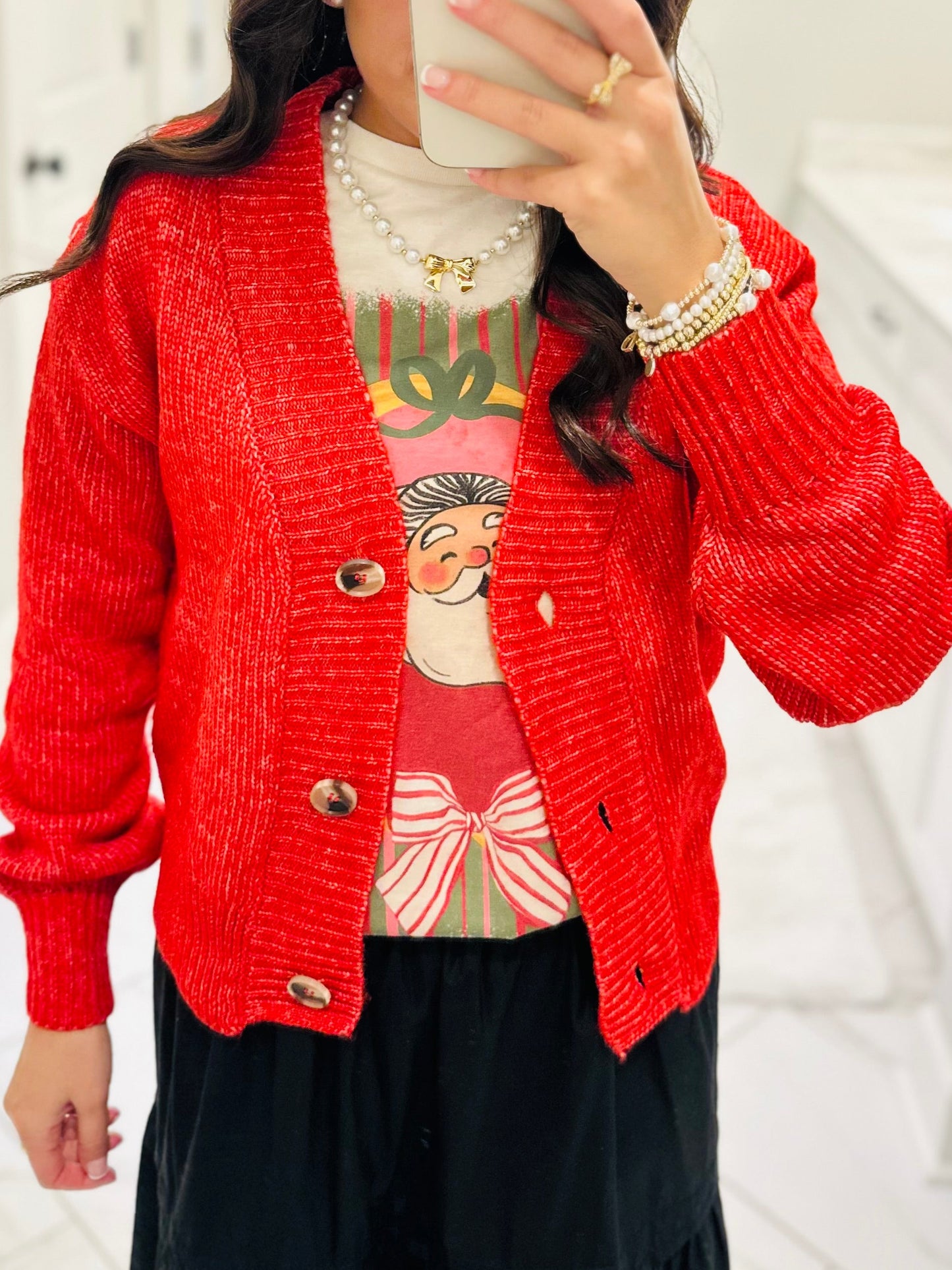 The Izzy Red Front Button Cardigan