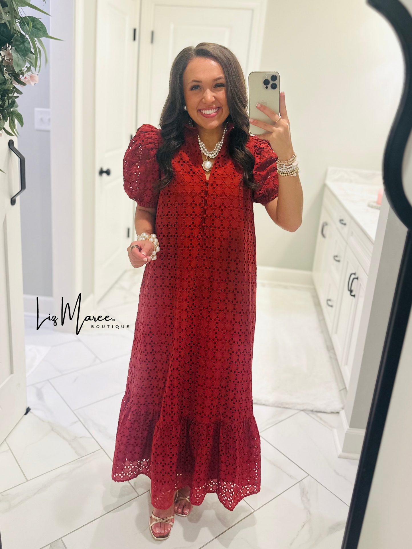 The Liz Rust Eyelet Midi Dress