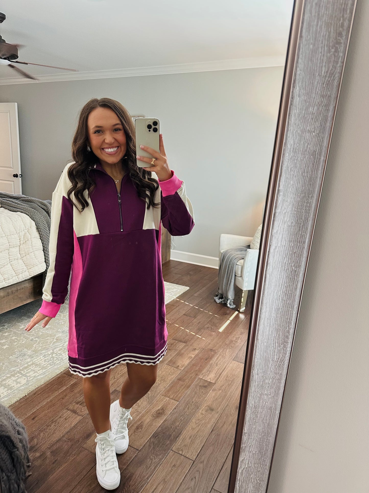 The Mal Purple + Pink Colorblock Quarter-Zip Dress