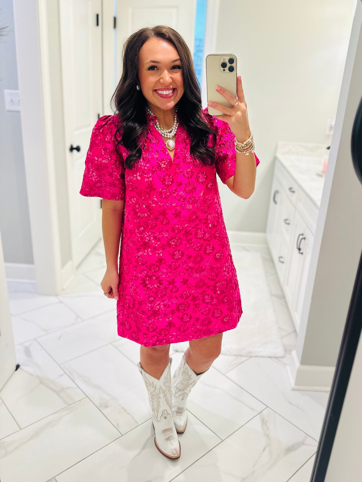 The Harrington Fuchsia Jacquard Shift Dress
