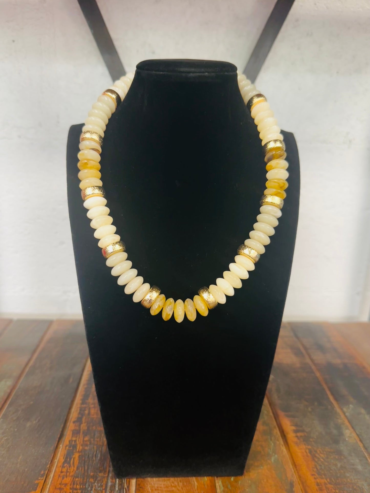 Ivory + Gold Wide Bead Necklace