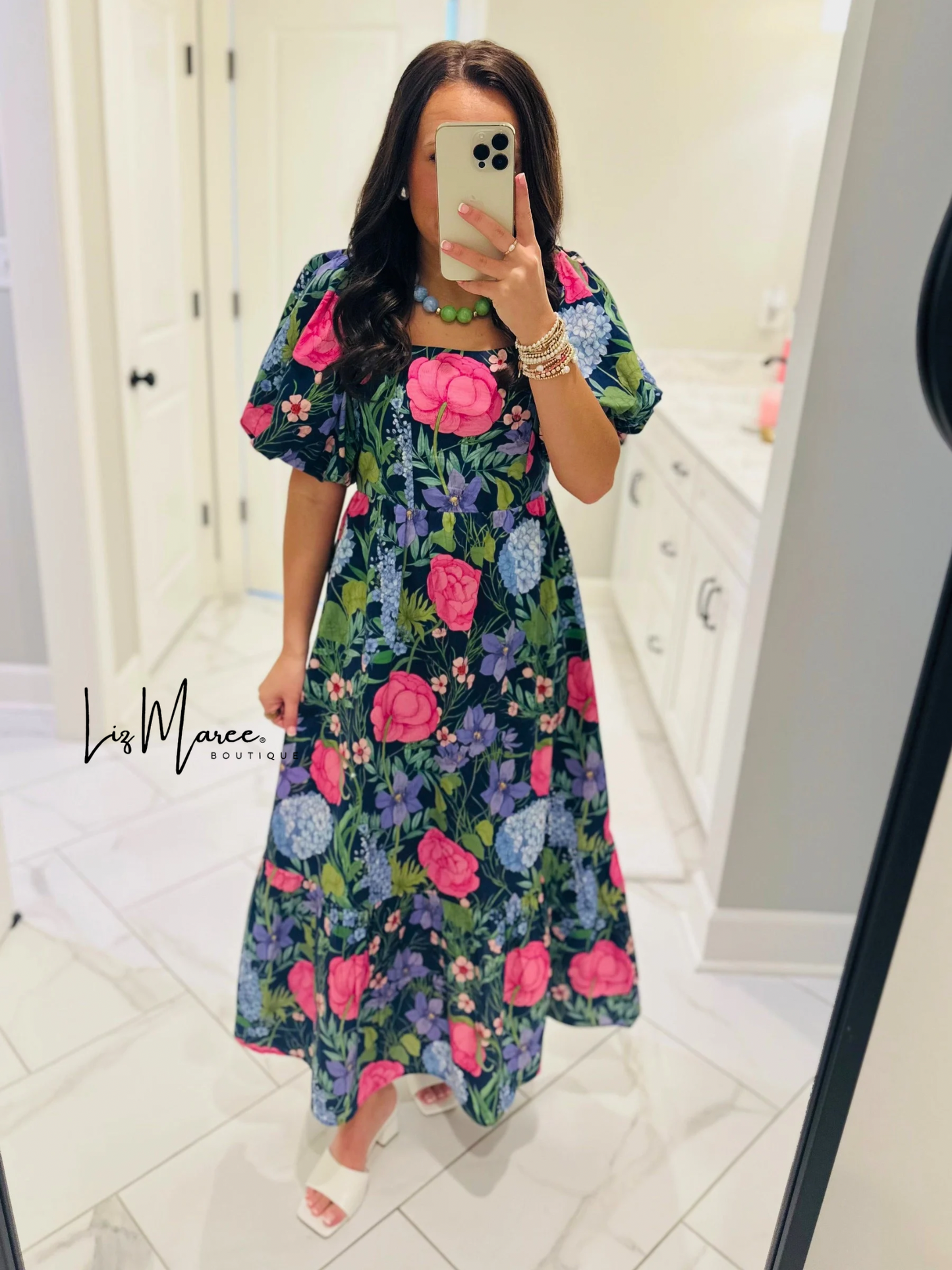 The Danyale Navy Floral Bow Midi Dress