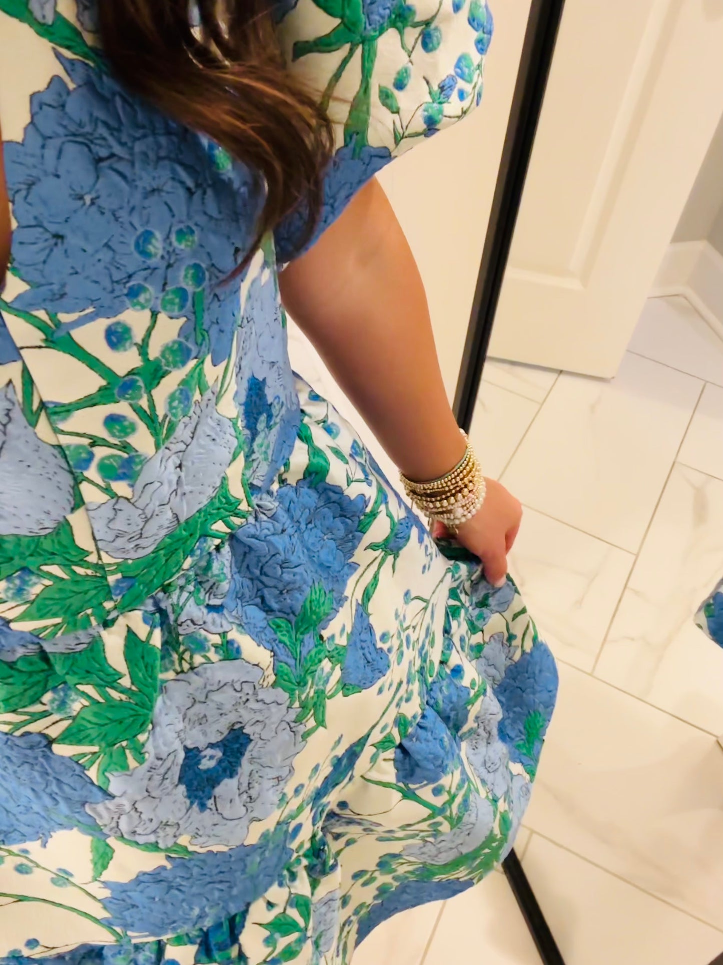 The Willa Blue Floral Jacquard Dress