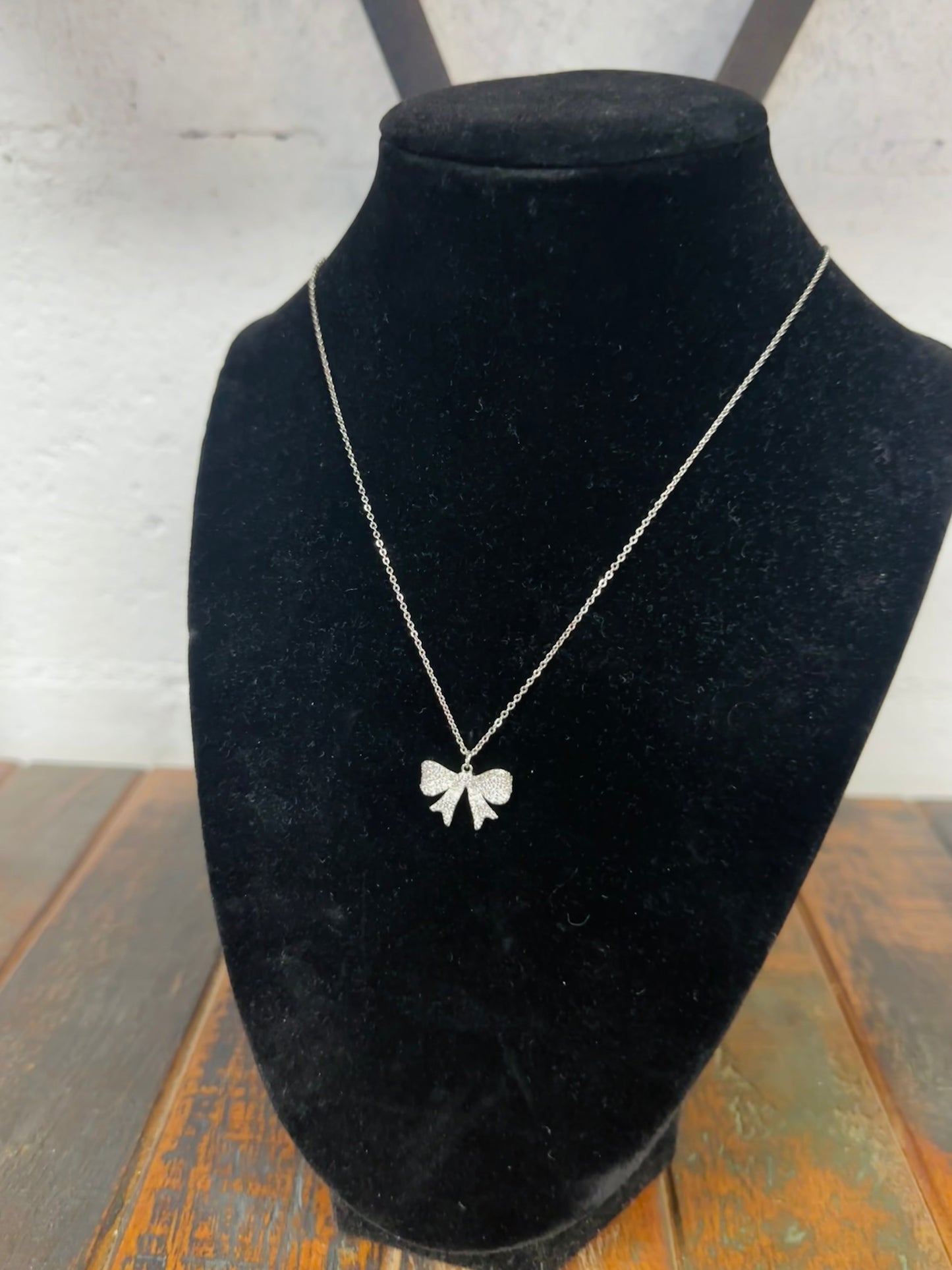 Silver Cubic Zirconia Bow Pendant Necklace