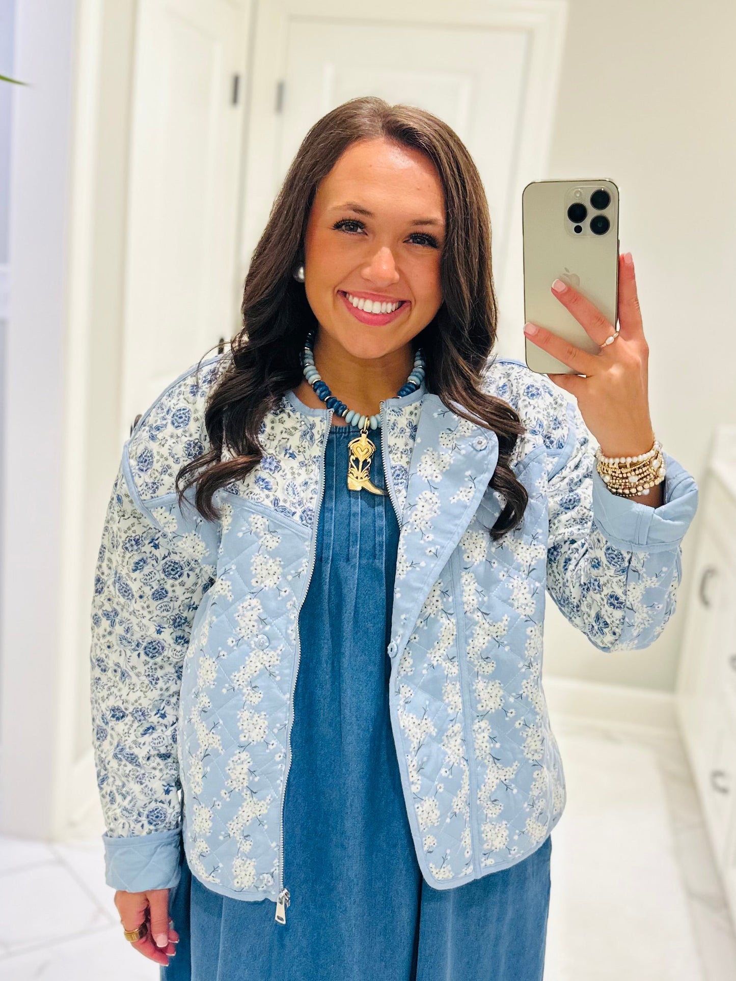 The Amelia Blue Floral Quilted Jacket