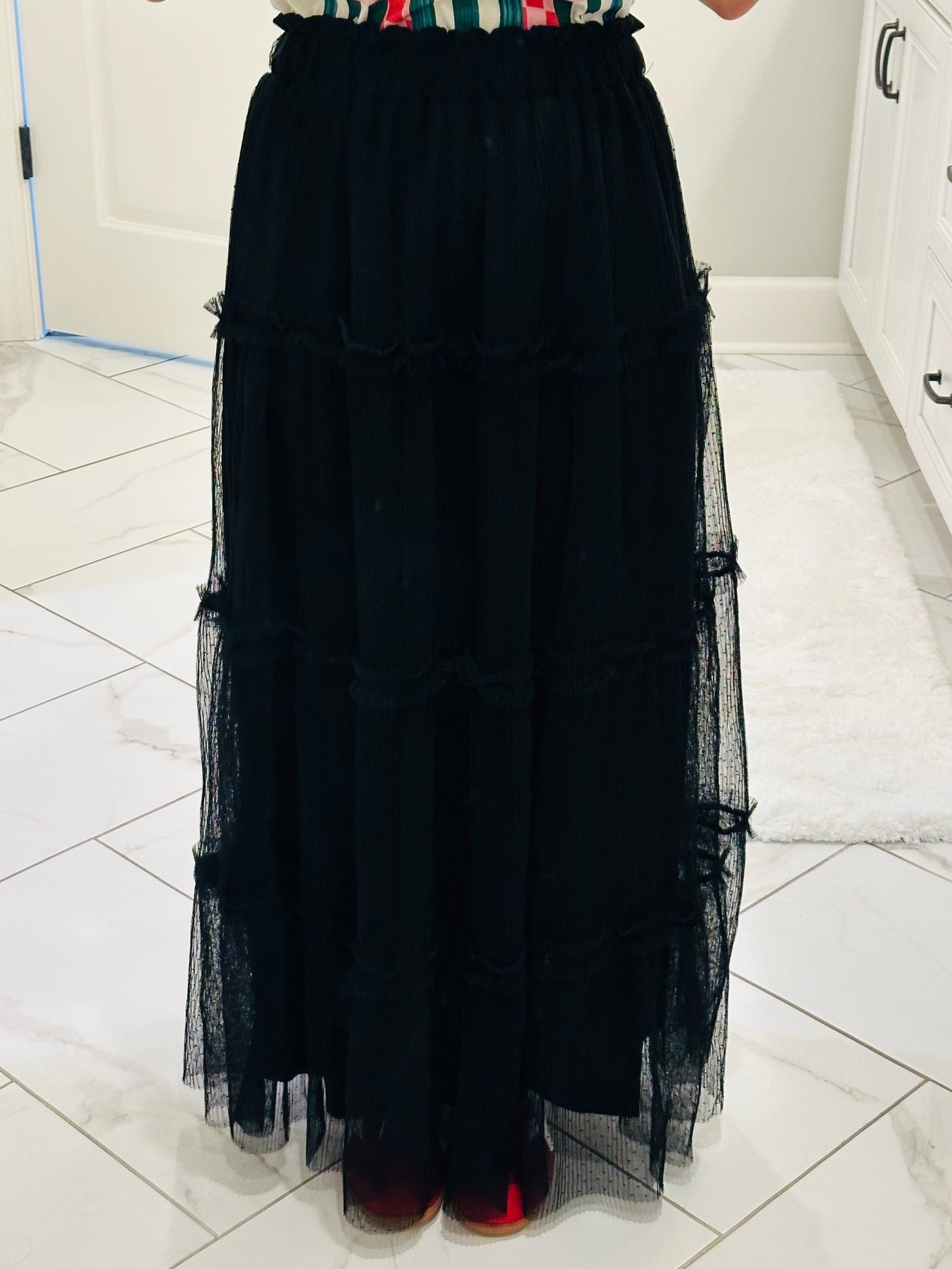 The Minnie Black Polkadot Tulle Tiered Skirt