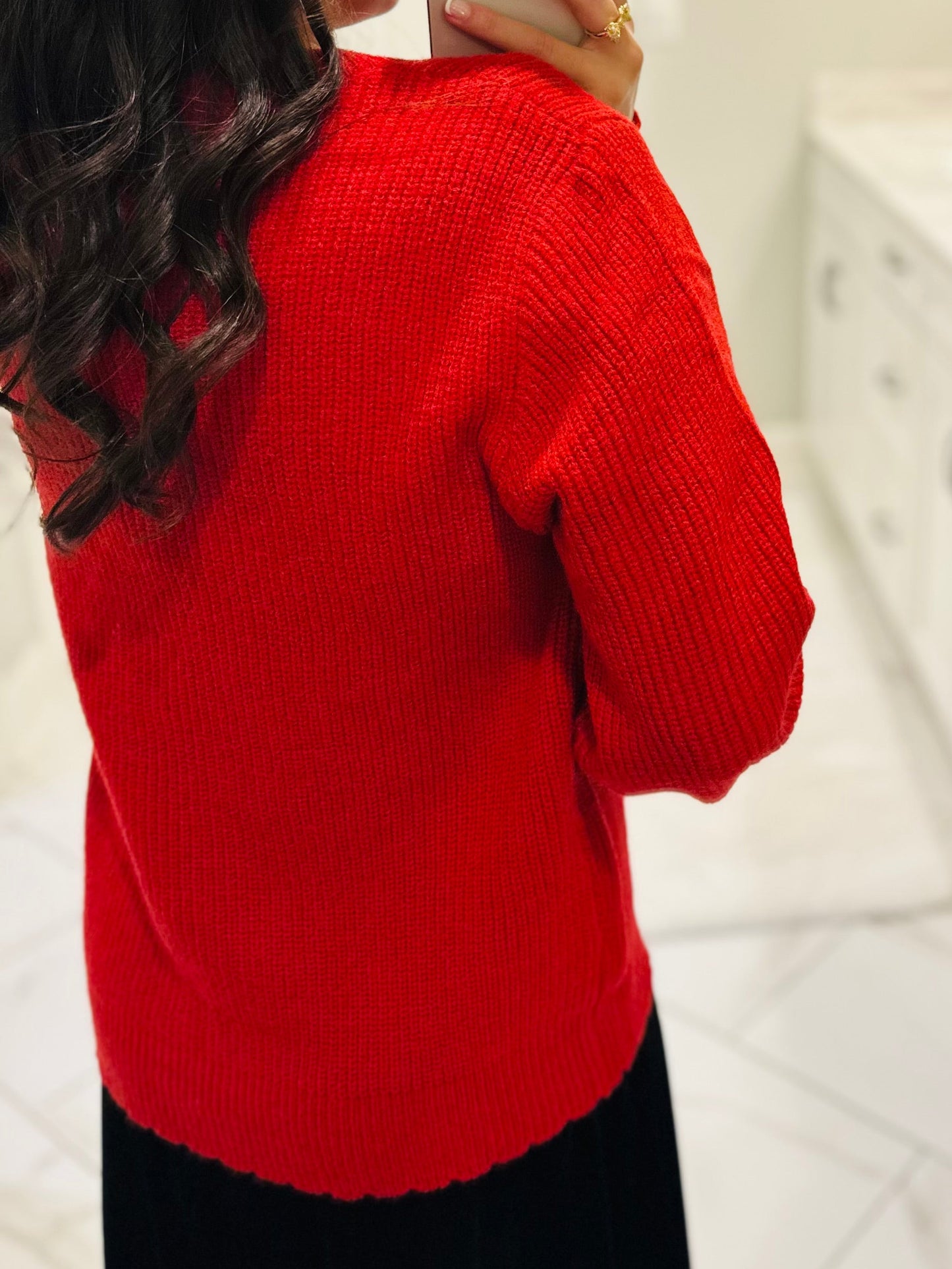 The Gloria Red Knit Bow Cardigan