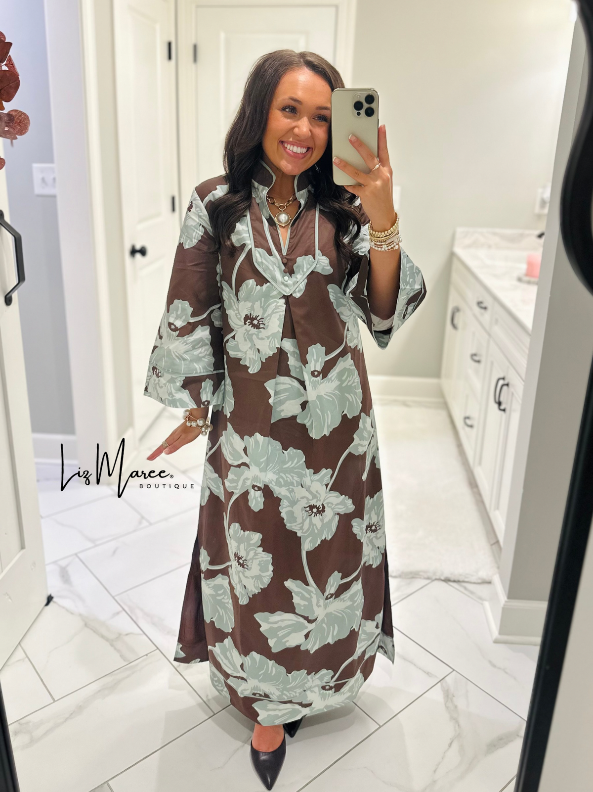 The Eleanor Chocolate Floral Caftan Maxi Dress