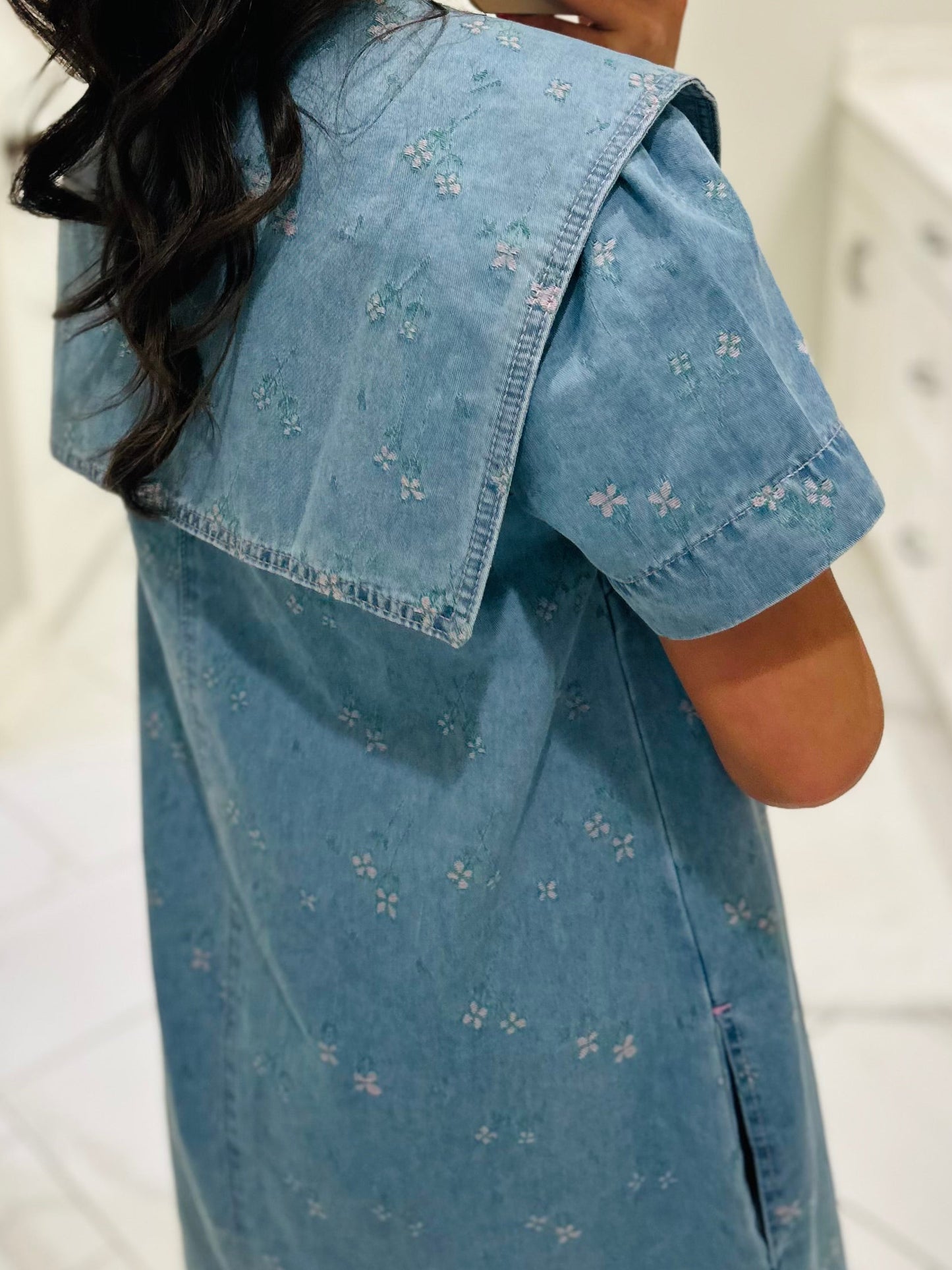The Noa Collared Floral Denim Dress