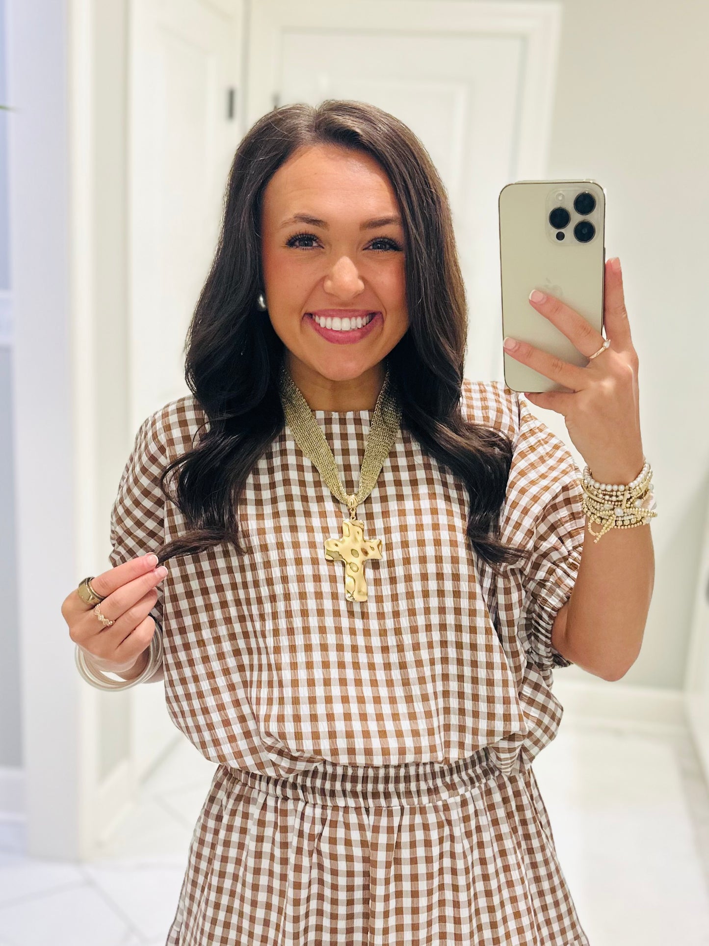 The Kinsley Brown Gingham Top + Skirt Set