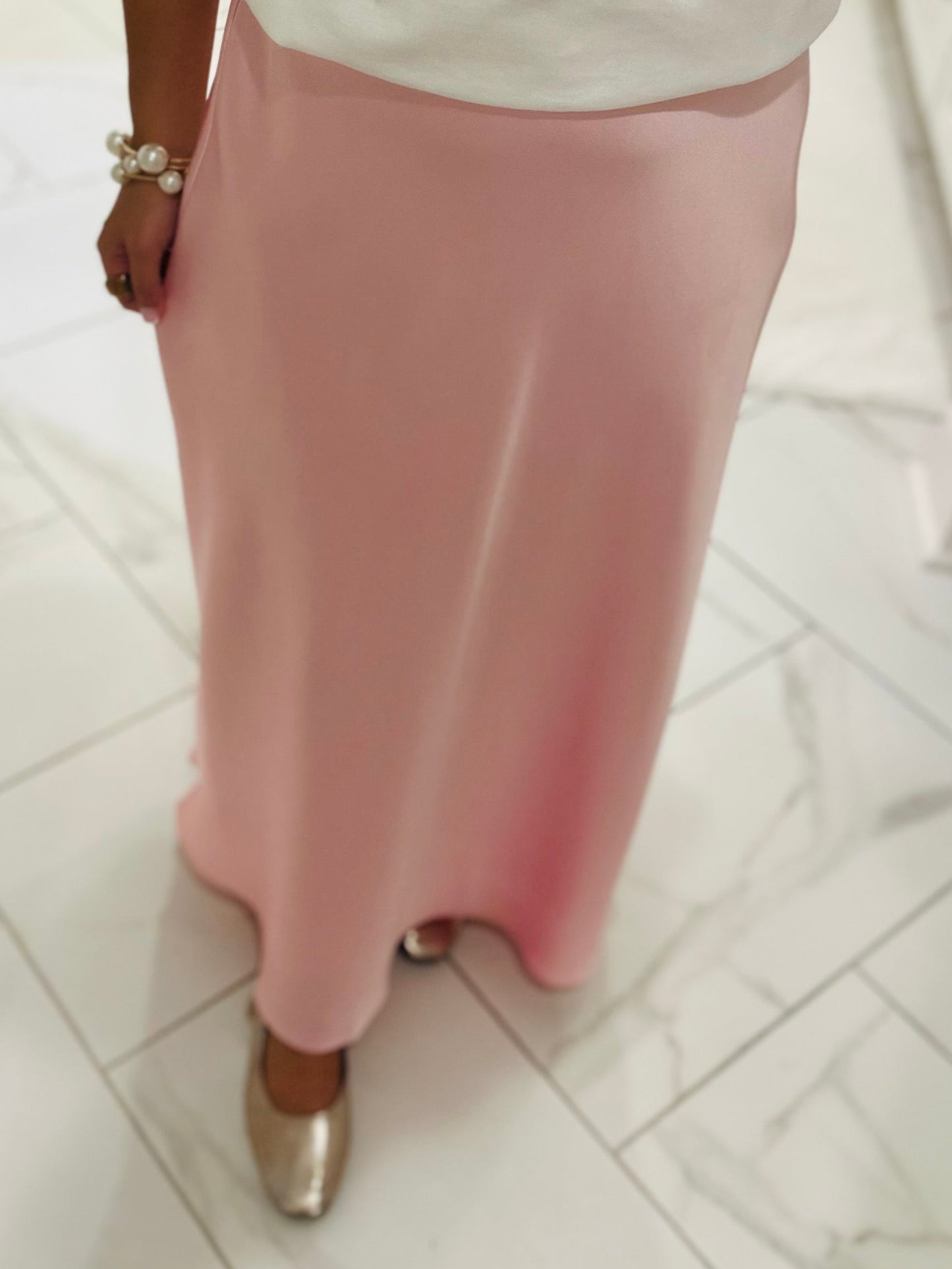 The Lila Baby Pink Satin Maxi Skirt