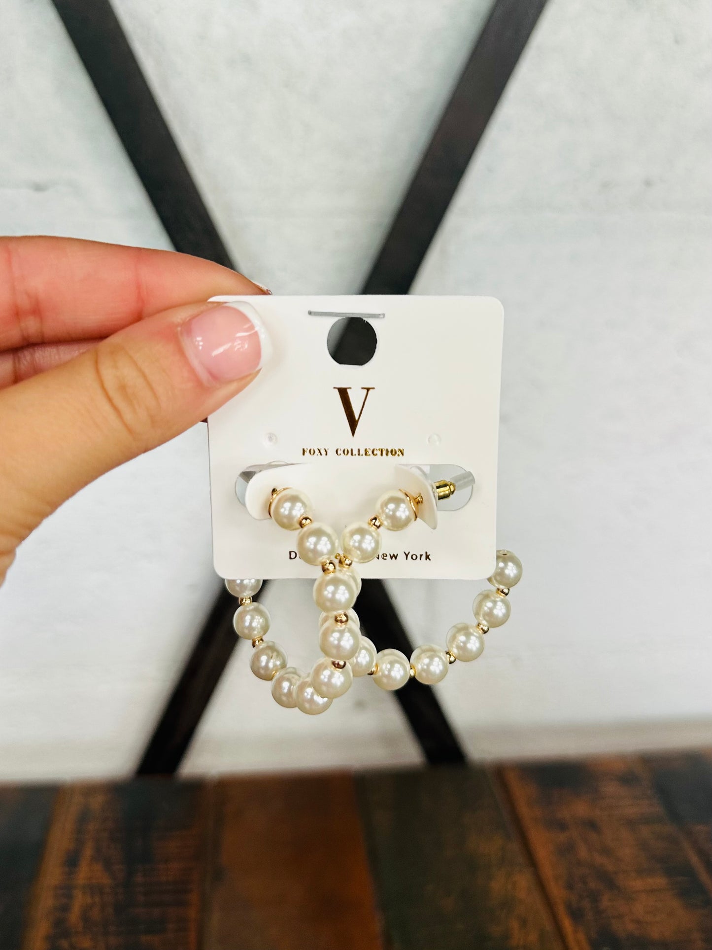 40mm Cream + Gold Pearl Bead Hoops