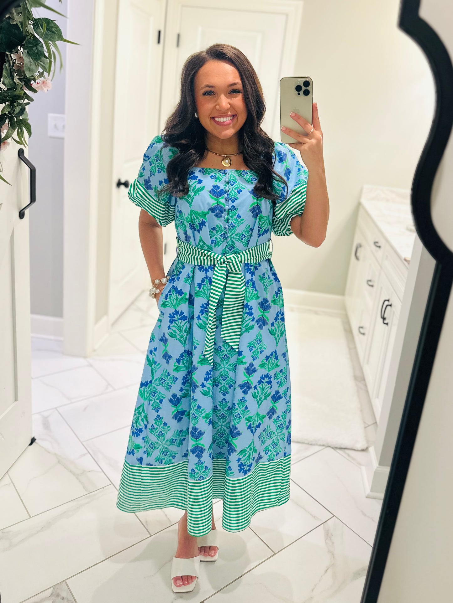 The Harlee Blue Botanical Midi Dress