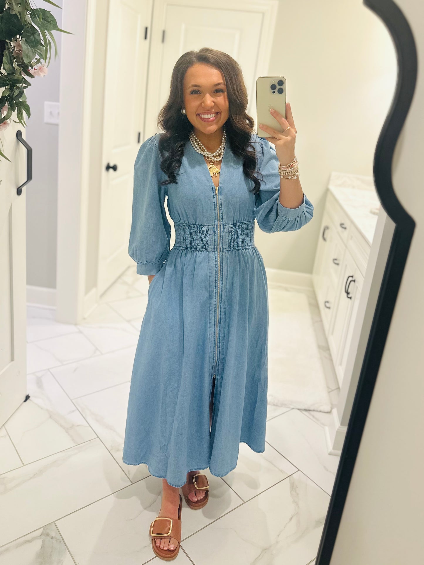 The Libby Denim Light Wash Midi Dress