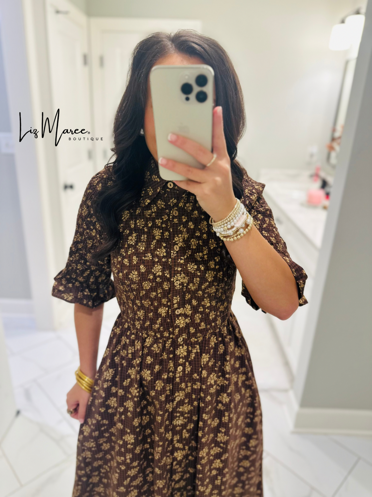 The Lara Mocha Brown Floral Midi Dress