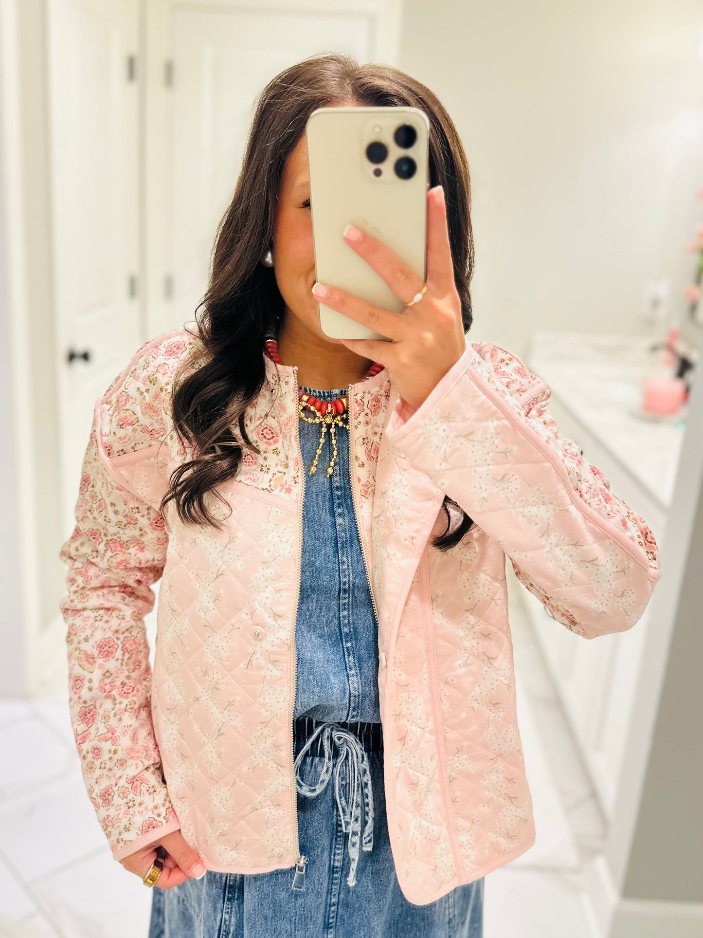 The Amelia Pink Floral Quilted Jacket