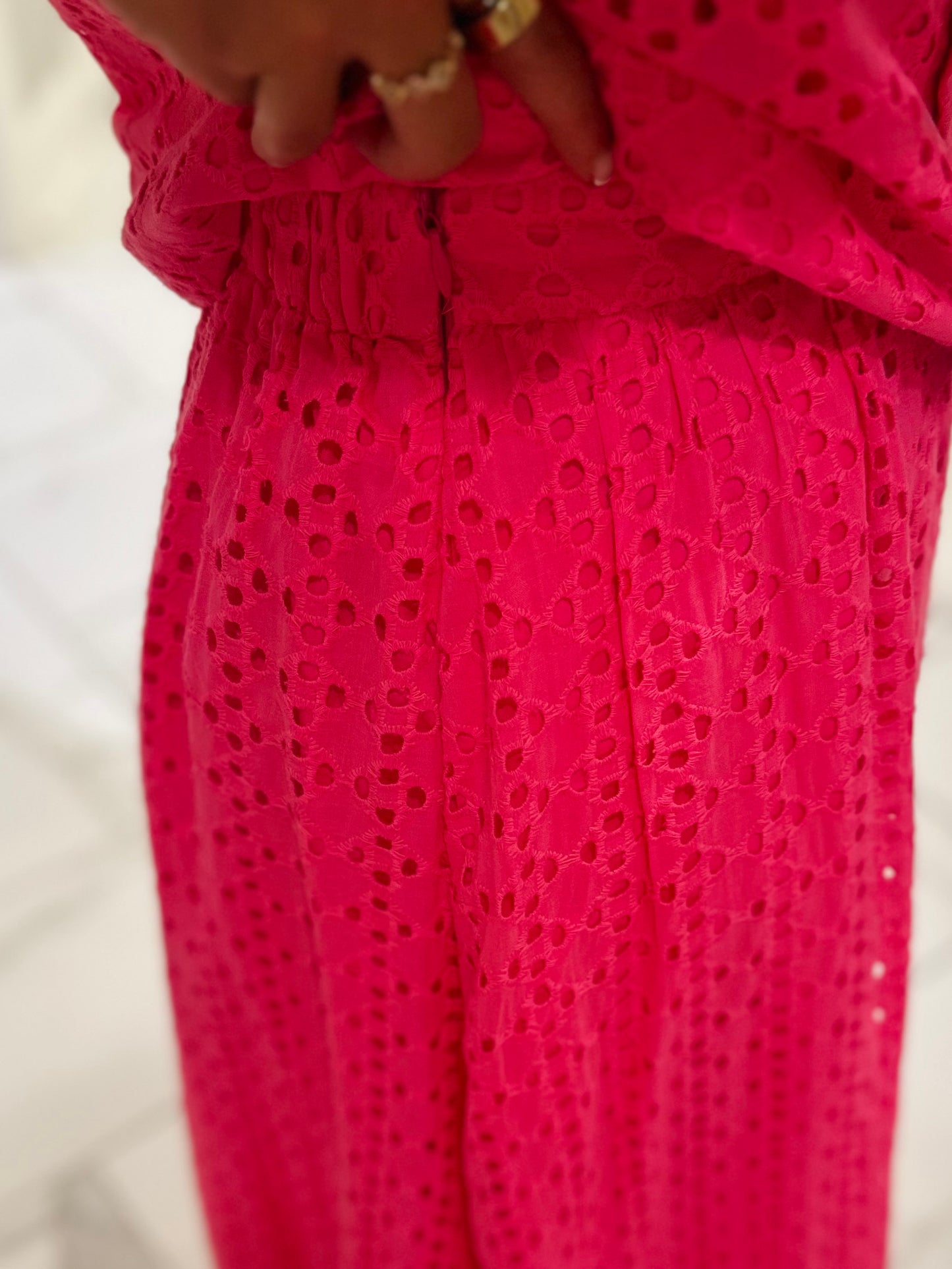 The Livi Hot Pink Eyelet Top + Skirt Set